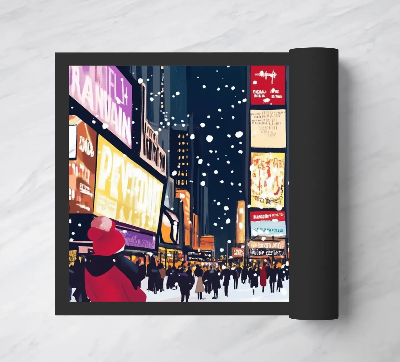 Times Square innevata - Arte invernale di NYC con luci al neon zerbino da ClubArt