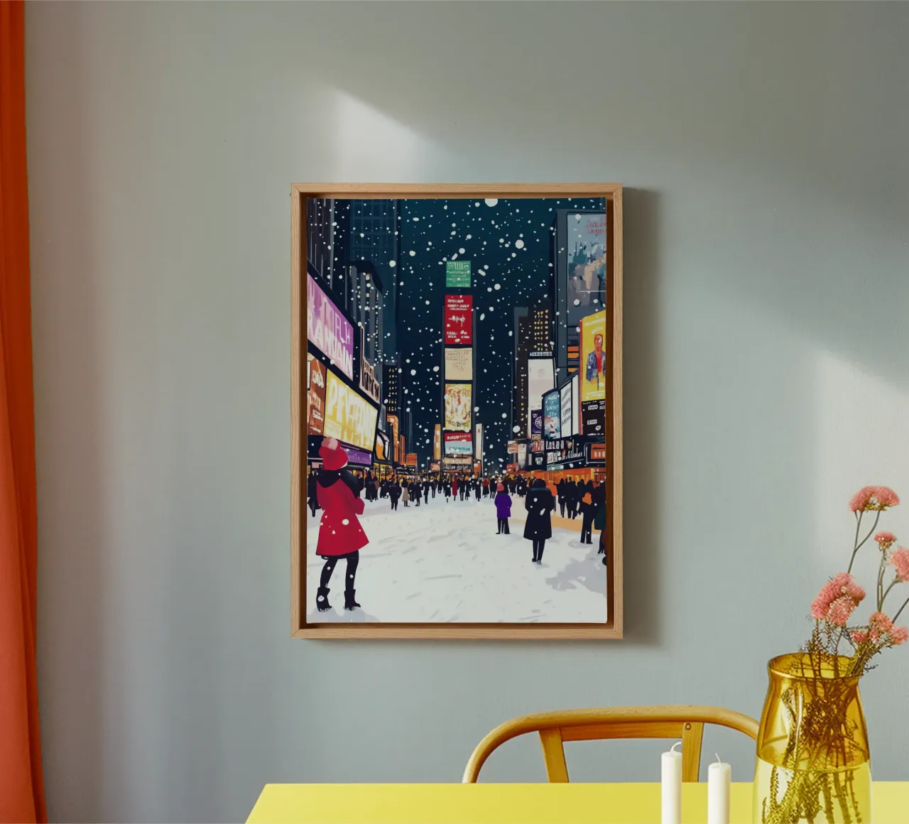 Verschneiter Times Square - NYC Winter-Neonlichter Kunst Leinwand von ClubArt