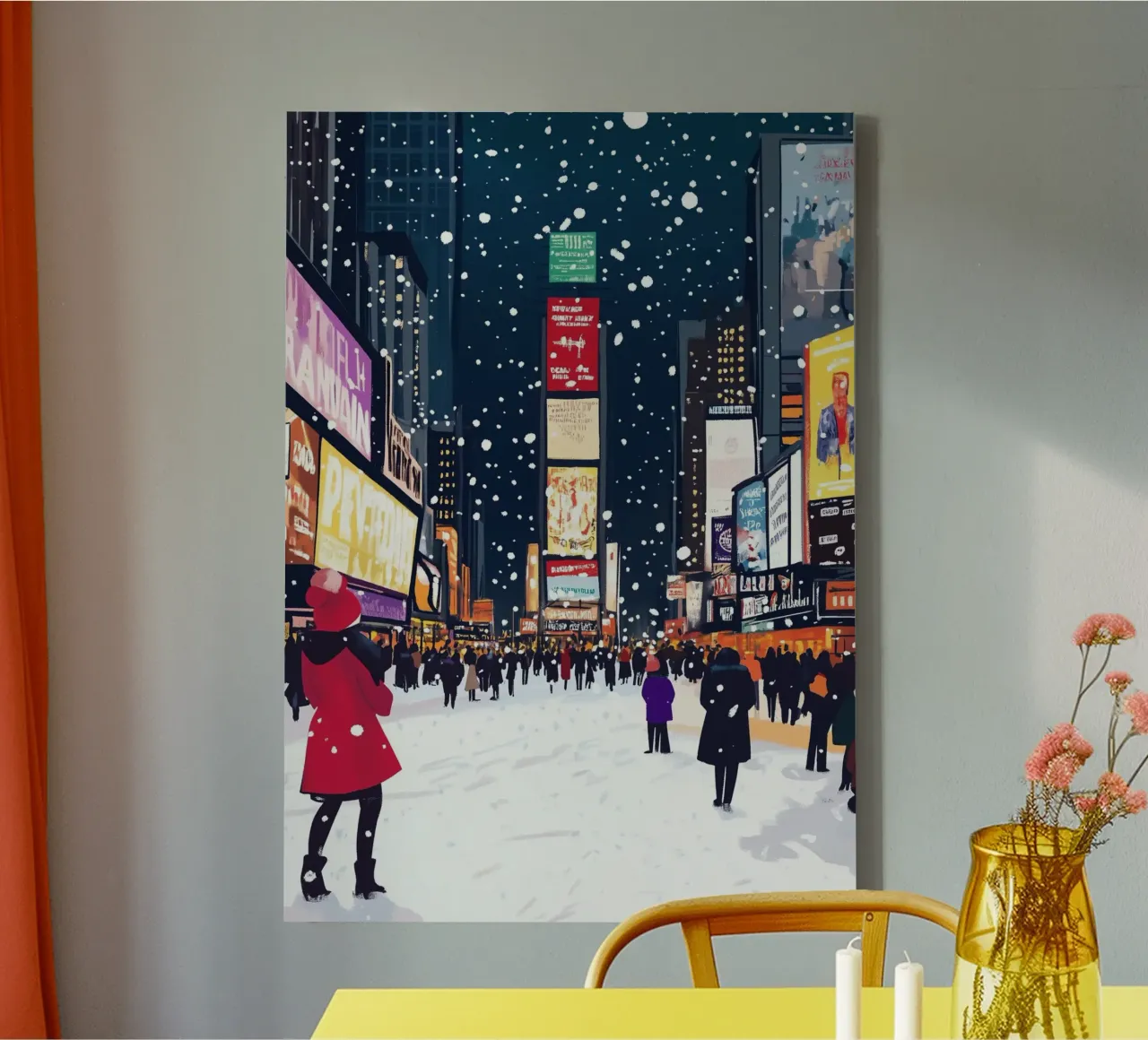 Verschneiter Times Square - NYC Winter-Neonlichter Kunst Leinwand von ClubArt