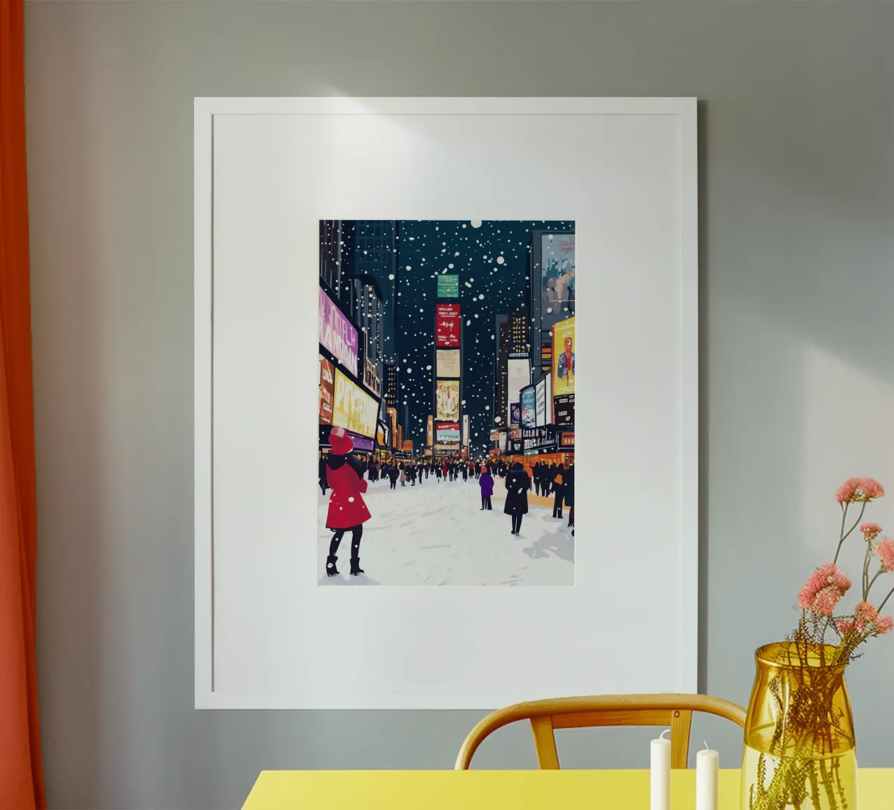 Times Square innevata - Arte invernale di NYC con luci al neon carta hahnemühle da ClubArt