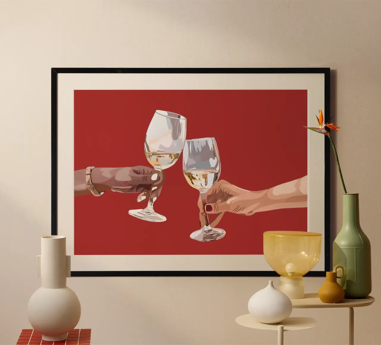 Wijnglas toast - viering proost kunstdruk poster van ClubArt