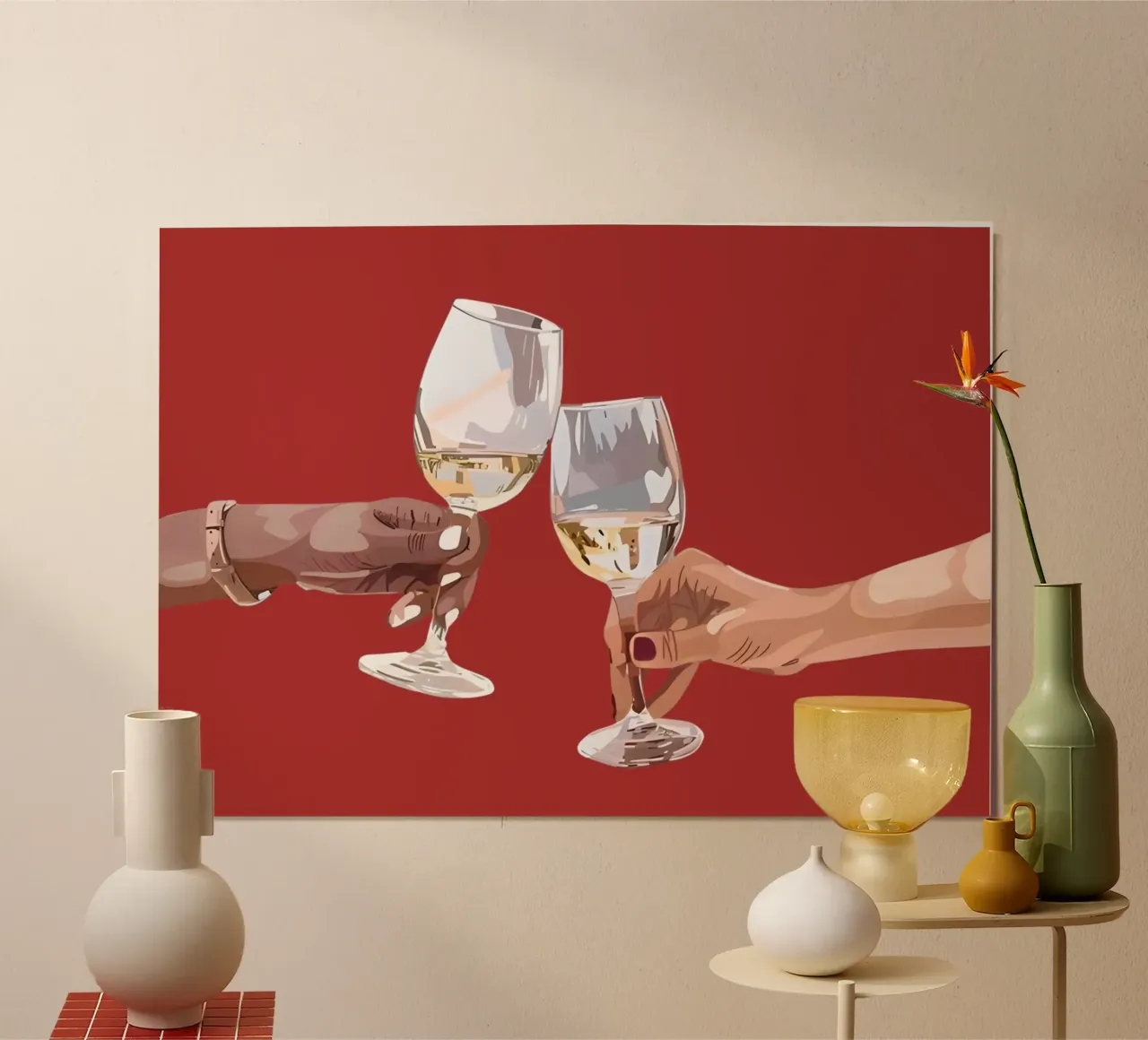 Wijnglas toast - viering proost kunstdruk poster van ClubArt