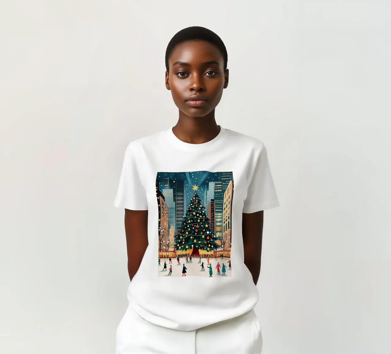 Pista di ghiaccio di NYC - Divertimento sui pattini per l'albero di Natale t-shirt da ClubArt