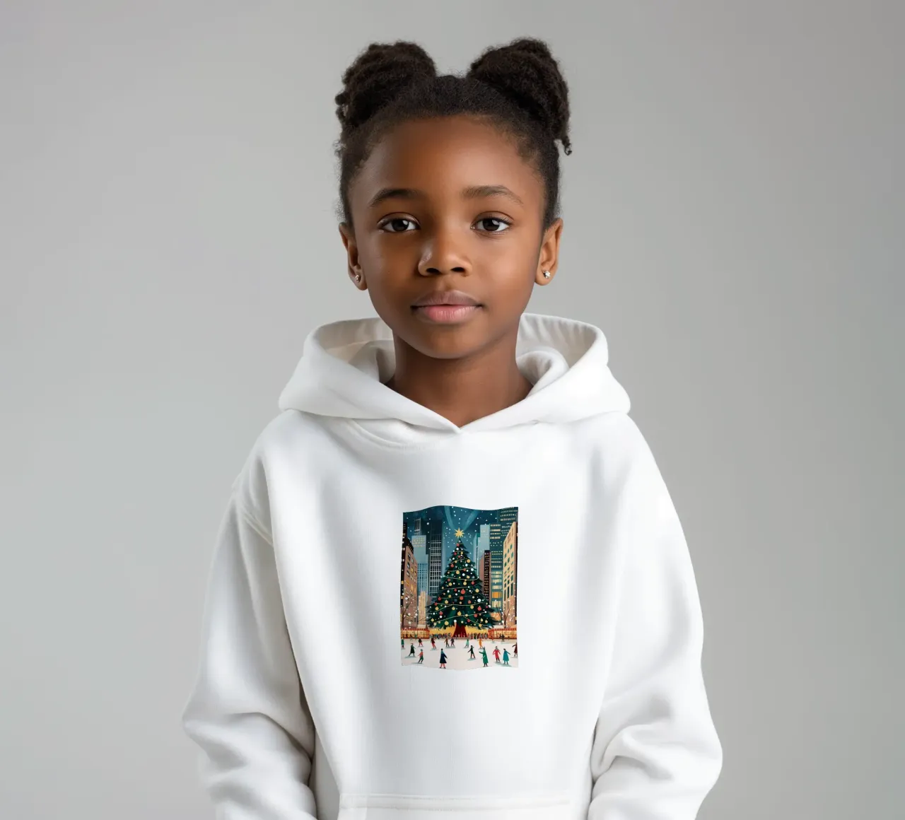 Festive NYC Ice Rink - Christmas Tree Skating Fun kids hoodie by ClubArt