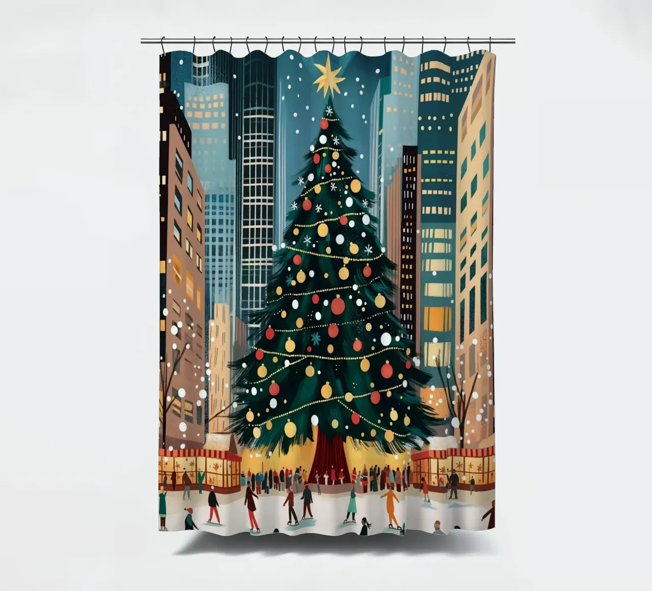 Festliche NYC-Eisbahn - Weihnachtsbaum-Eislaufspaß Duschvorhang von ClubArt