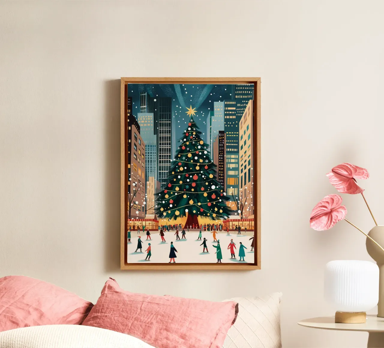 Festliche NYC-Eisbahn - Weihnachtsbaum-Eislaufspaß Leinwand von ClubArt