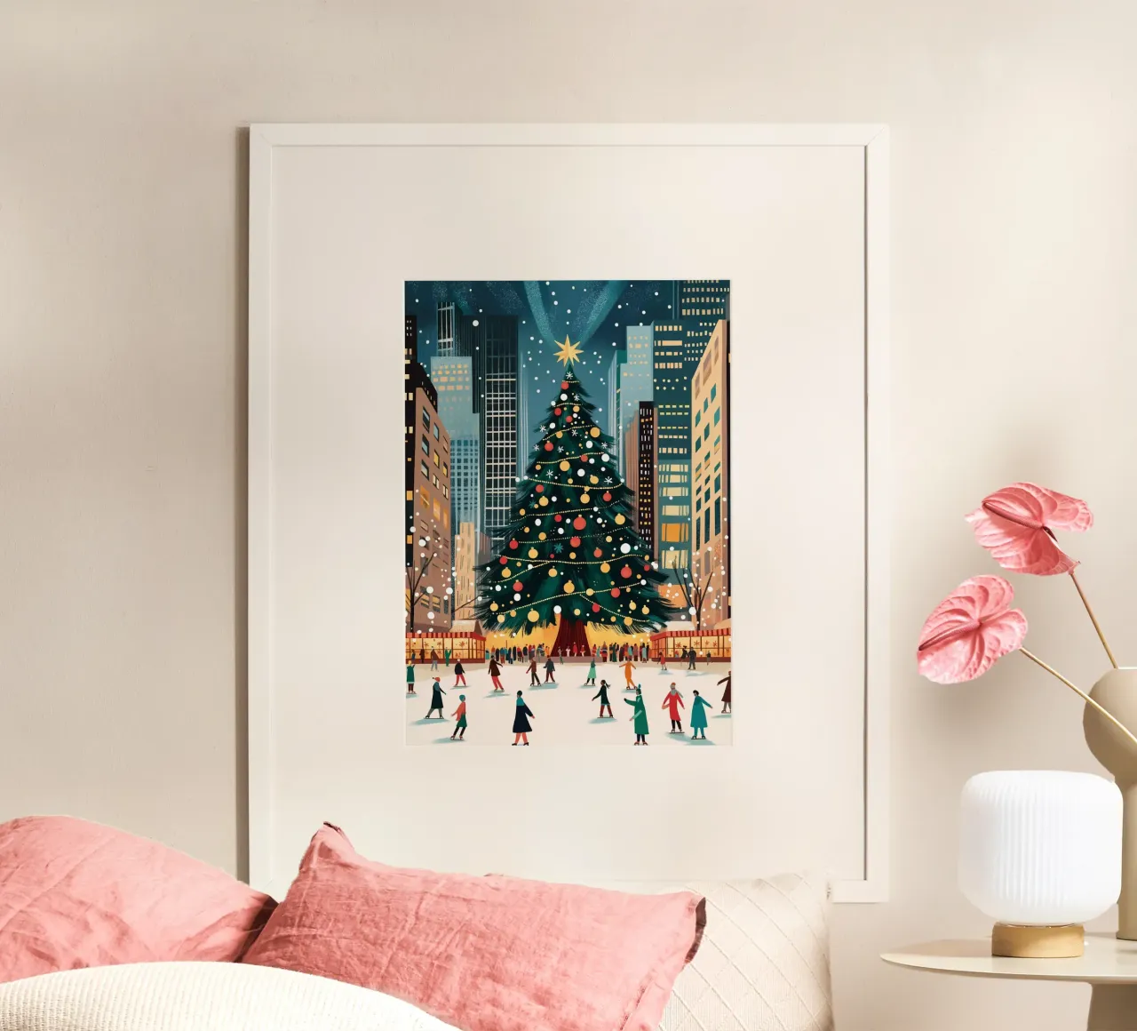Pista di ghiaccio di NYC - Divertimento sui pattini per l'albero di Natale carta hahnemühle da ClubArt