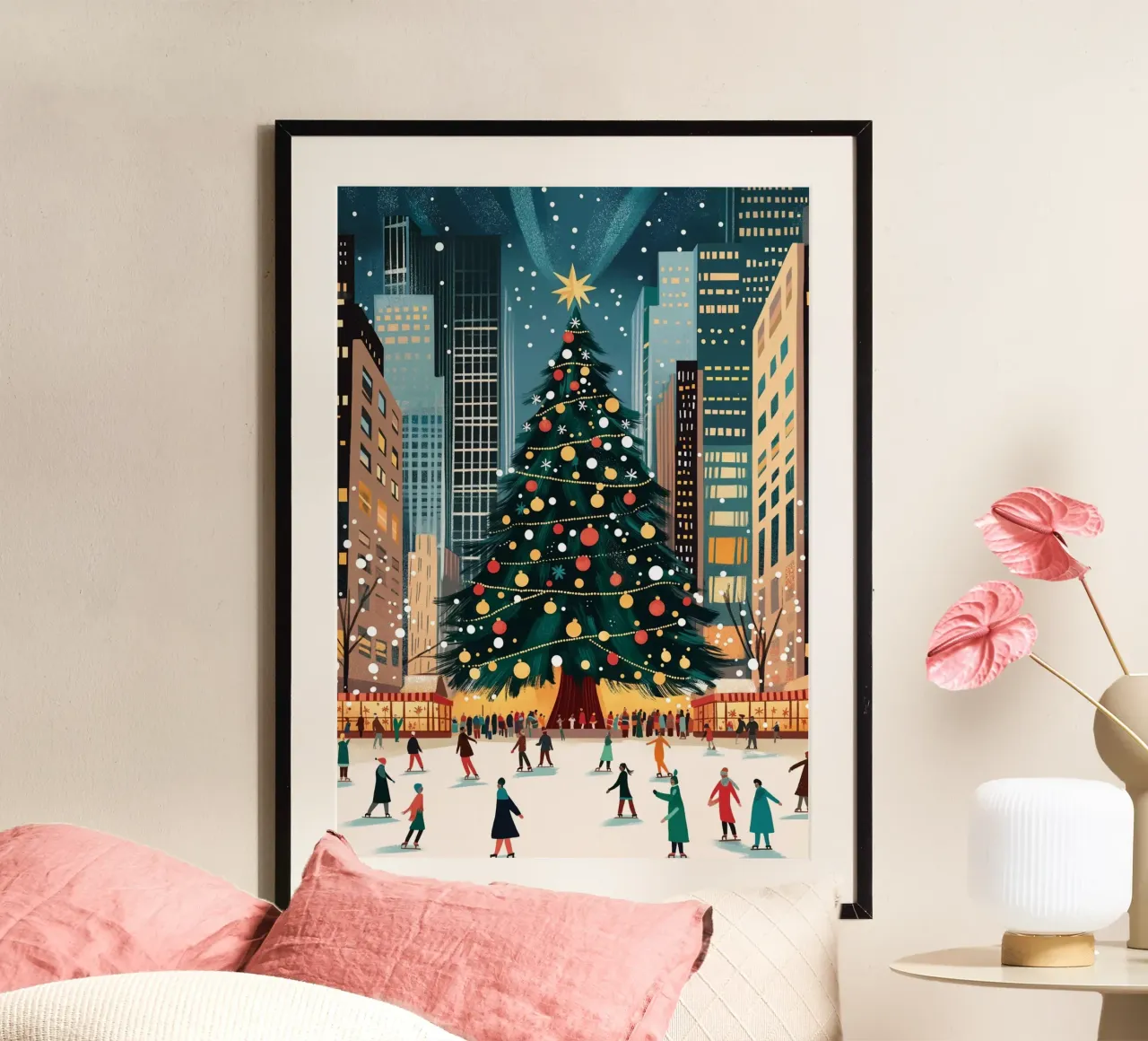 Pista di ghiaccio di NYC - Divertimento sui pattini per l'albero di Natale carta hahnemühle da ClubArt