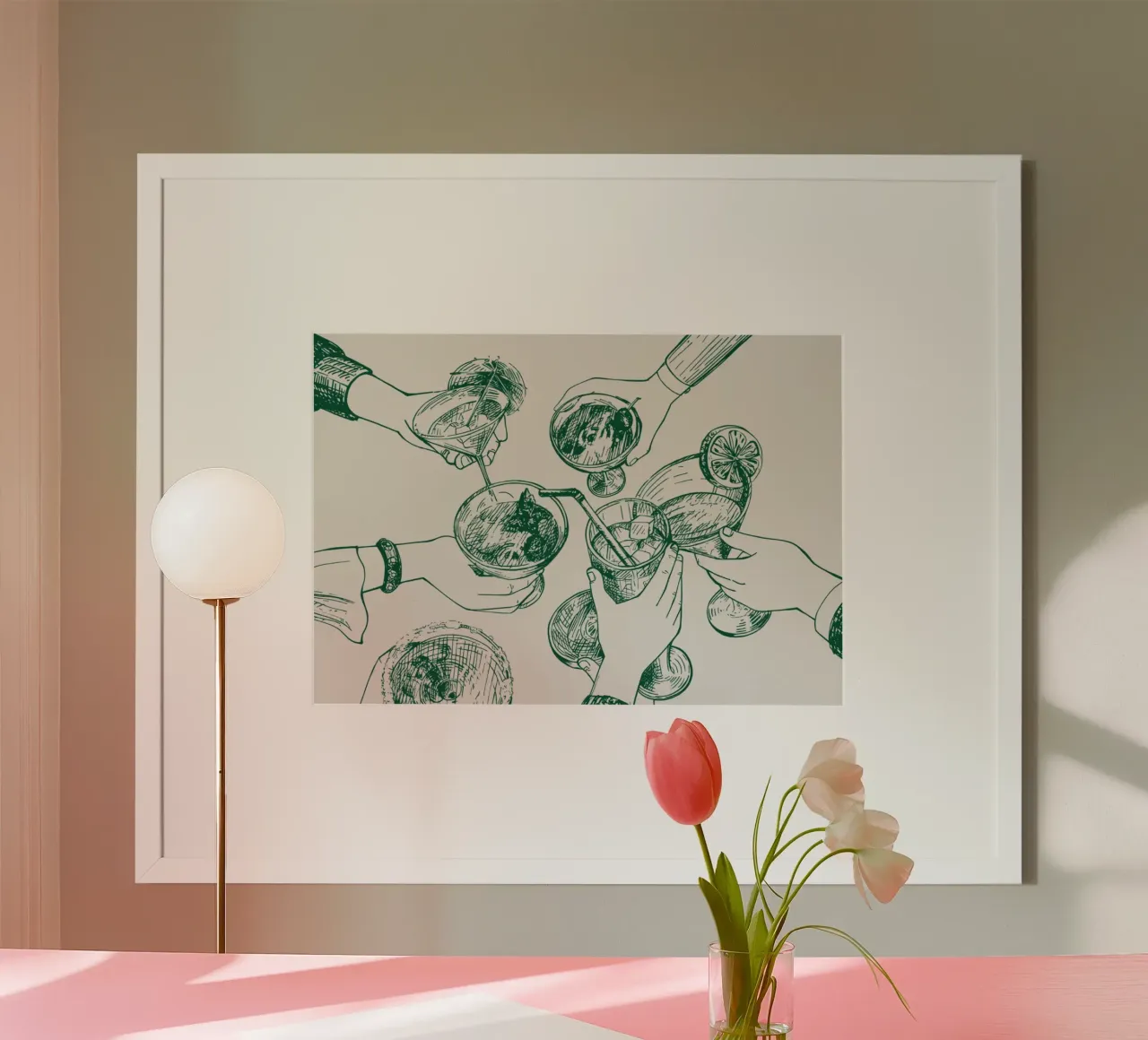 Cocktail Cheers Green Sketch - Handgezeichnete Getränke Kunst Poster von ClubArt