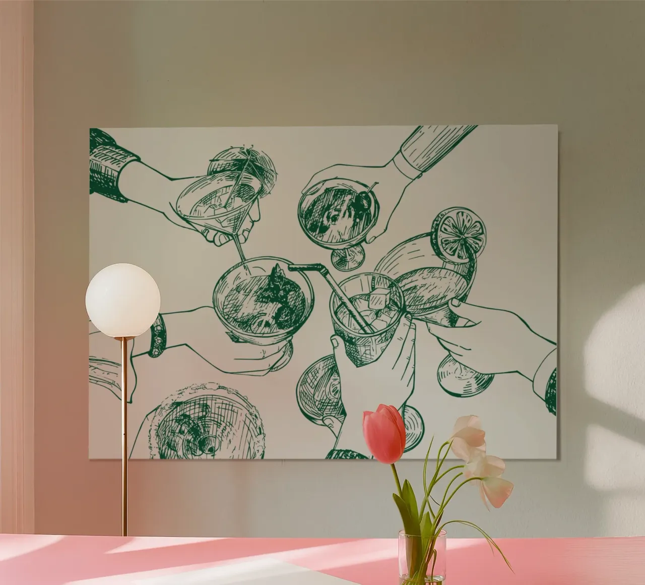 Cocktail Cheers Green Sketch - Handgezeichnete Getränke Kunst Poster von ClubArt
