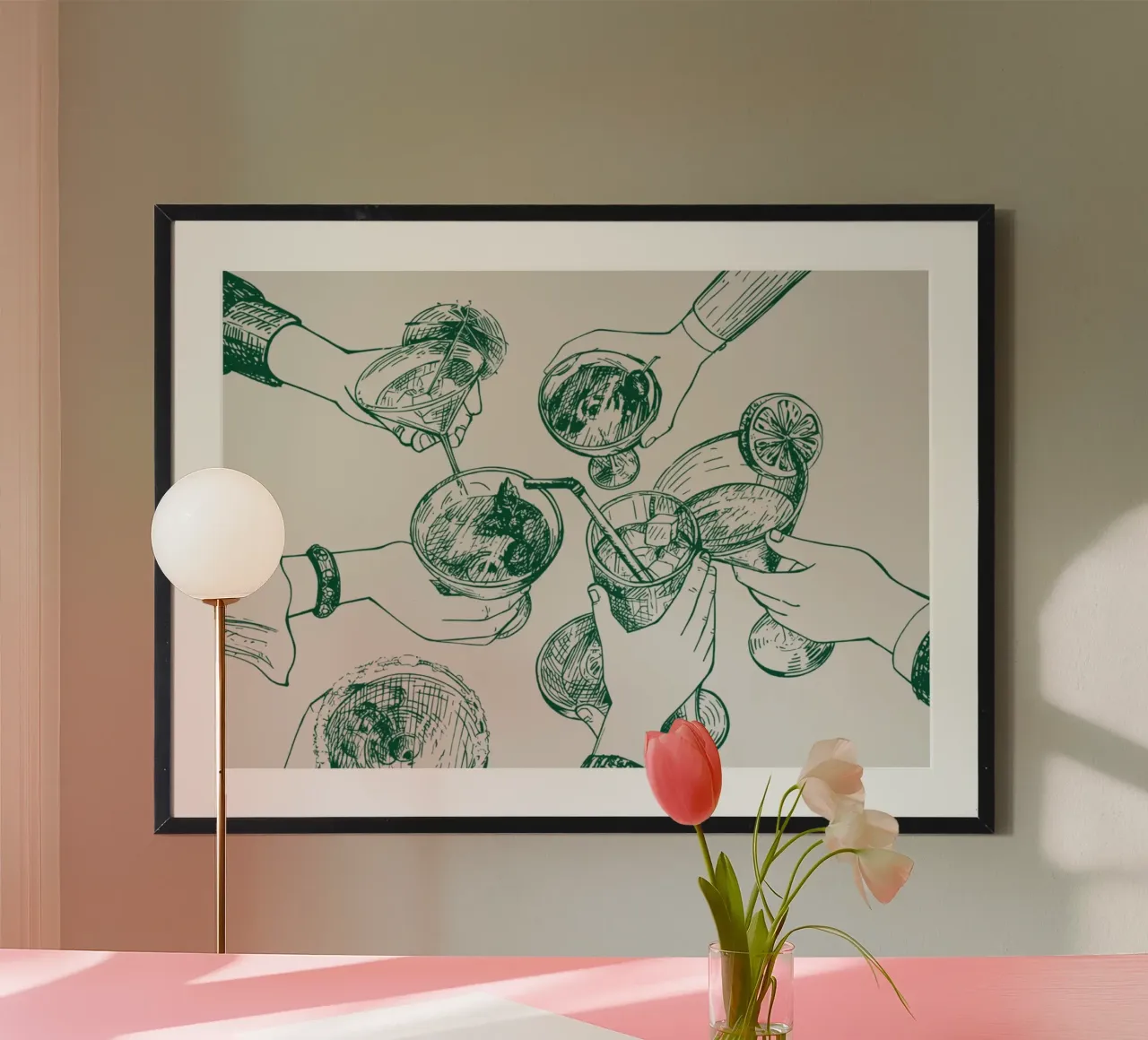 Cocktail Cheers Green Sketch - Handgezeichnete Getränke Kunst Poster von ClubArt