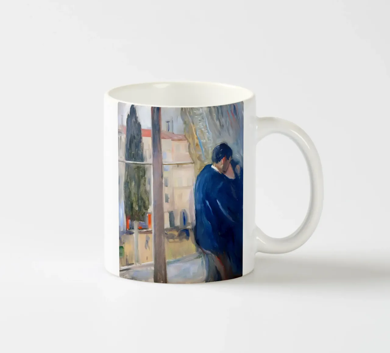 Il bacio di Munch (1892) - Coppia espressionista abbracciata tazza in ceramica da NorwesClub