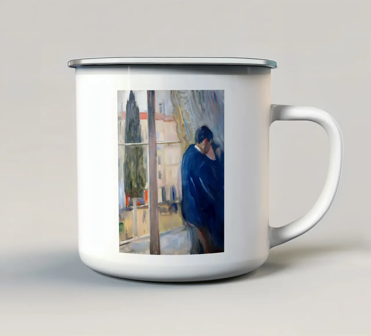 Il bacio di Munch (1892) - Coppia espressionista abbracciata tazza in smalto da NorwesClub