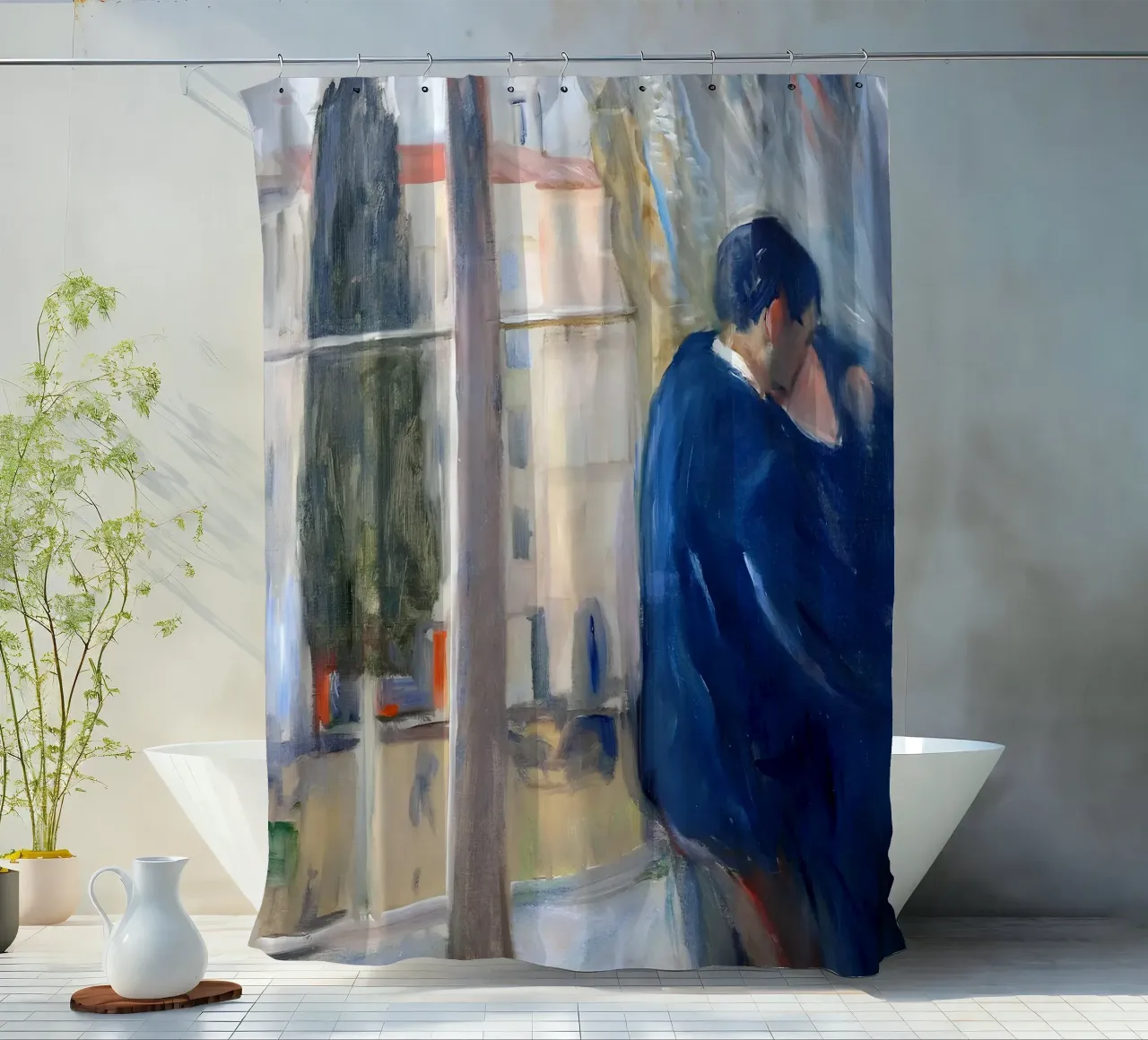 Munch's The Kiss (1892) - Expressionist Couple Embrace shower curtain by NorwesClub