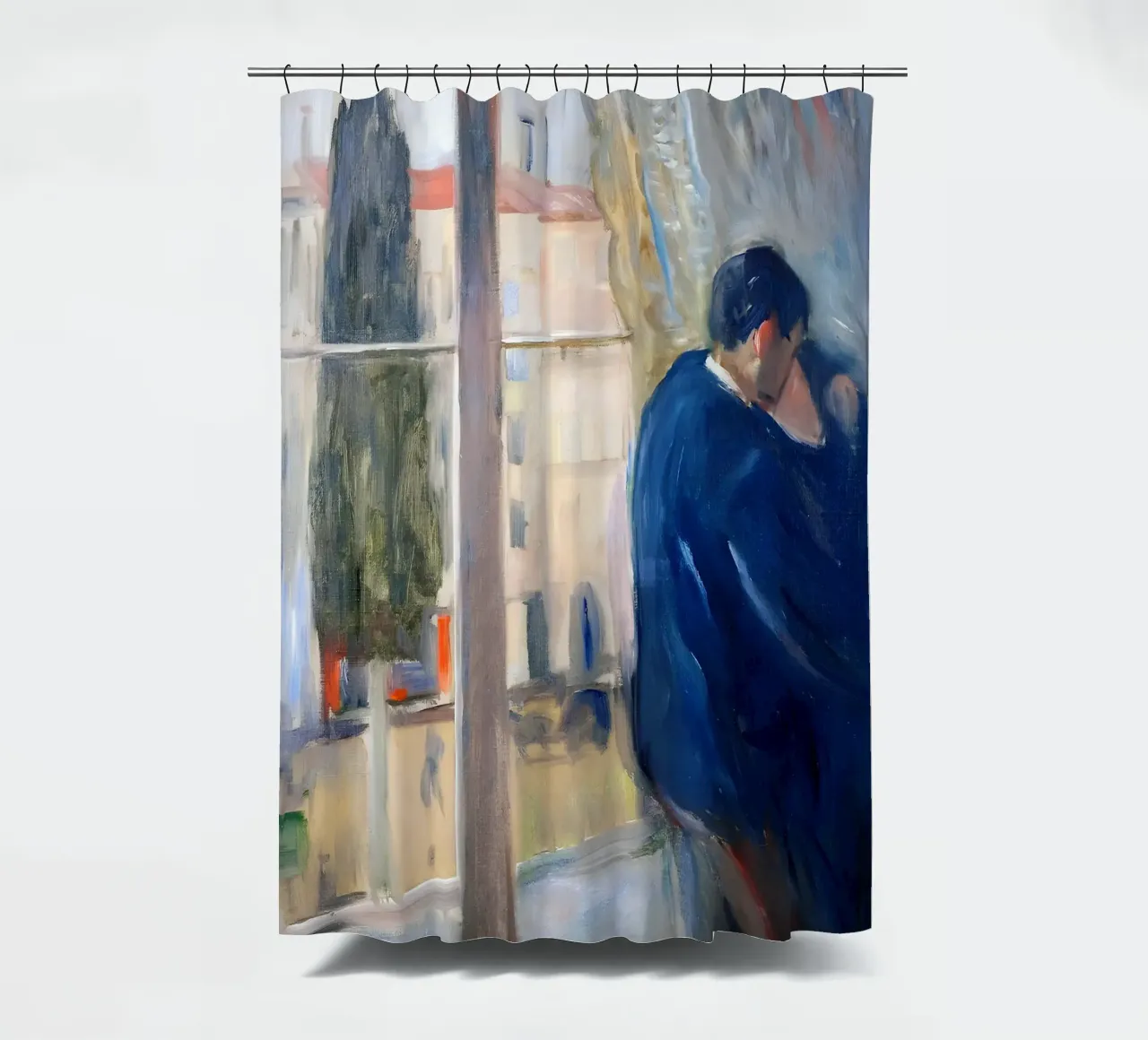 Munch's The Kiss (1892) - Expressionist Couple Embrace shower curtain by NorwesClub