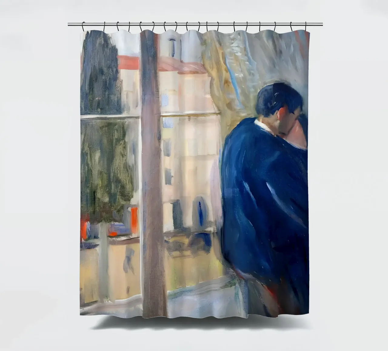 Munch's The Kiss (1892) - Expressionist Couple Embrace shower curtain by NorwesClub