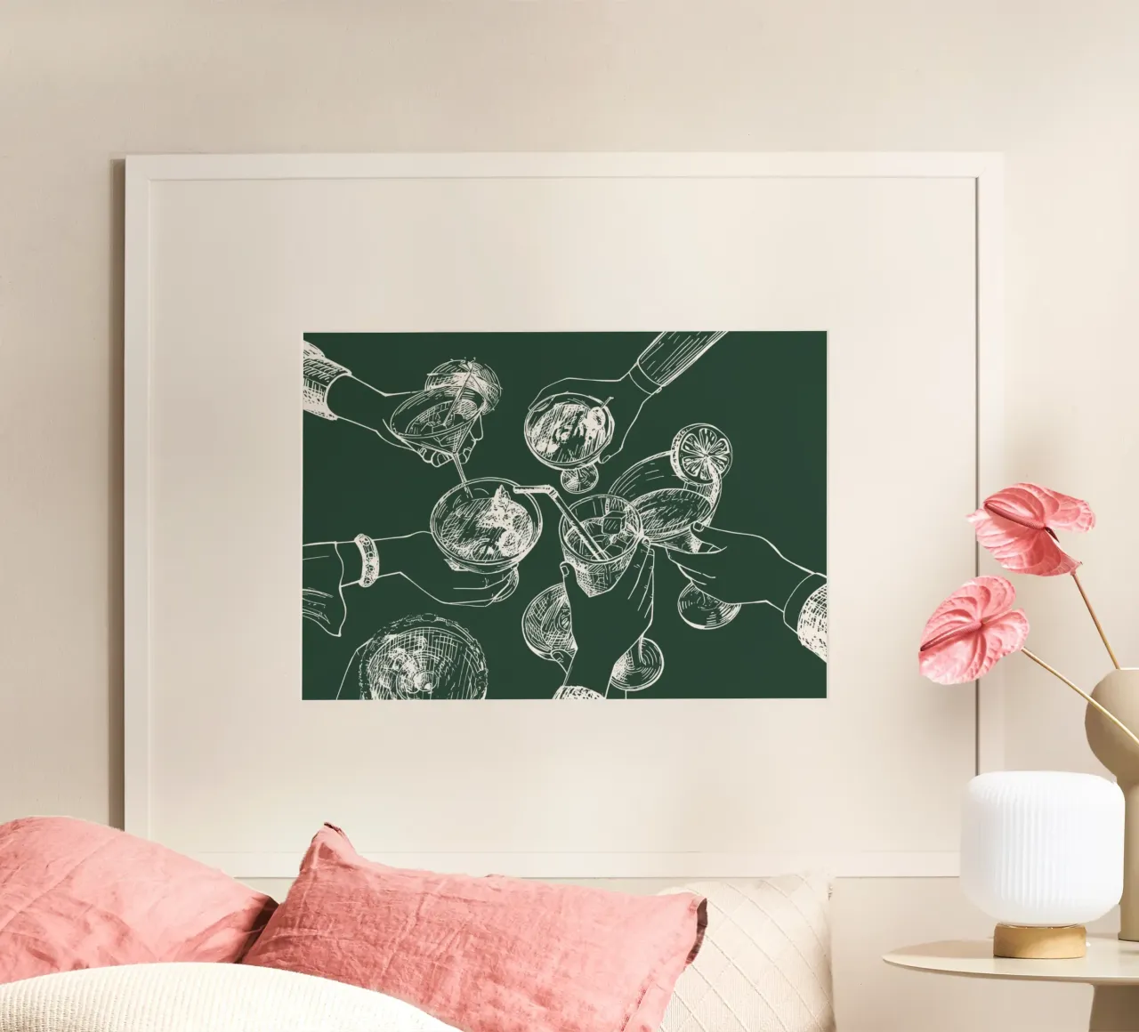 Cocktail Cheers White Sketch - Handgezeichnete Getränke Kunst Poster von ClubArt
