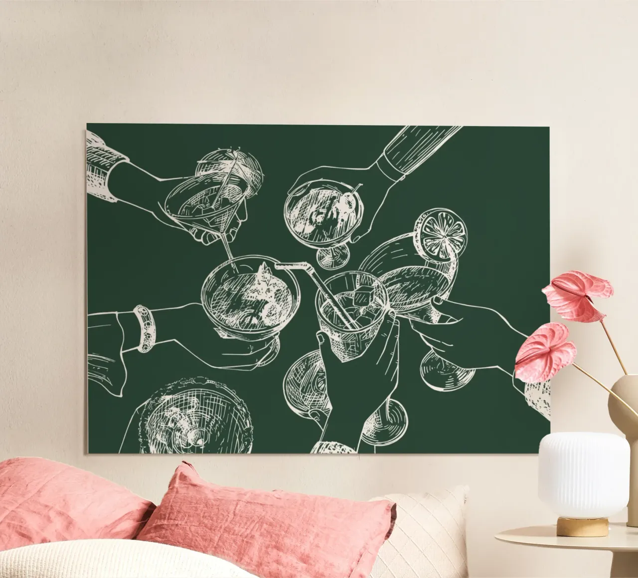 Cocktail Cheers White Sketch - Handgezeichnete Getränke Kunst Poster von ClubArt