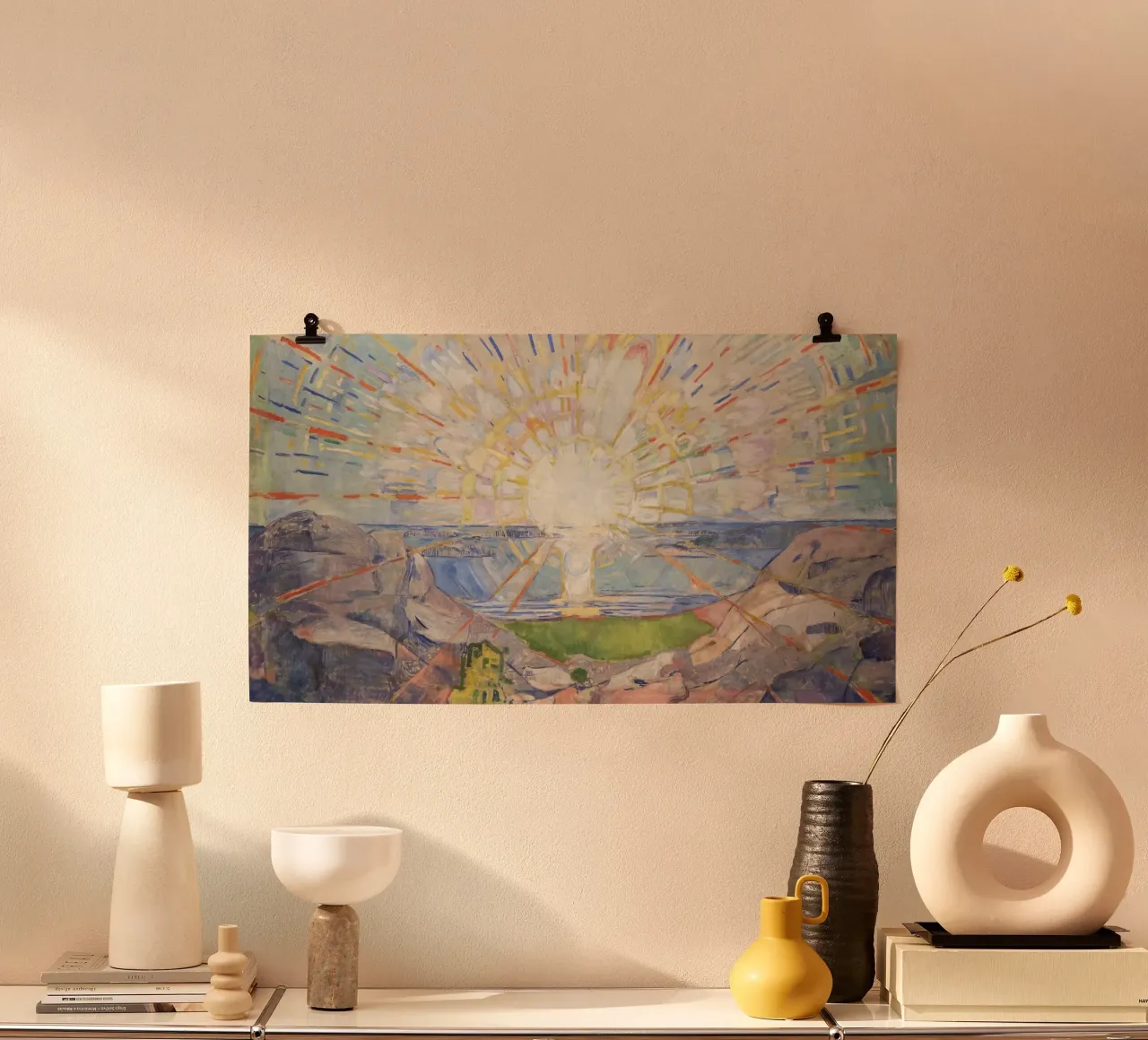 Il sole di Munch (Solen) - Un radioso paesaggio espressionista poster con telaio in alluminio da NorwesClub