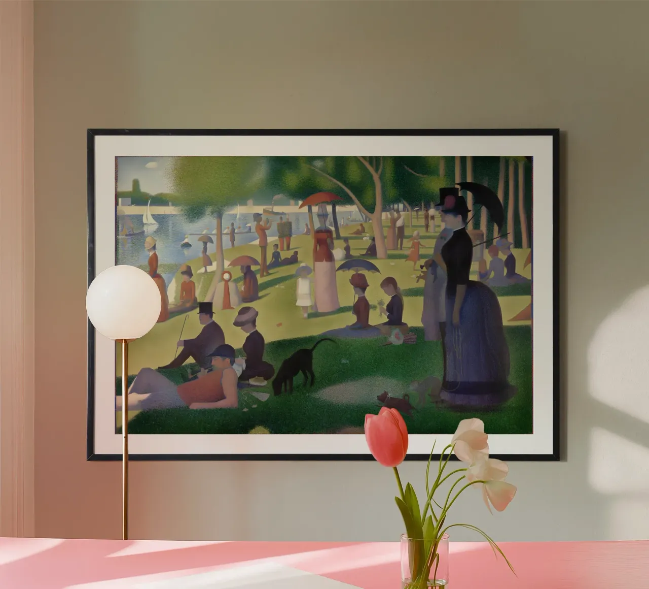 Seurats La Grande Jatte - Pointillist Parisian Scene Poster mit Kunststoffrahmen von NorwesClub