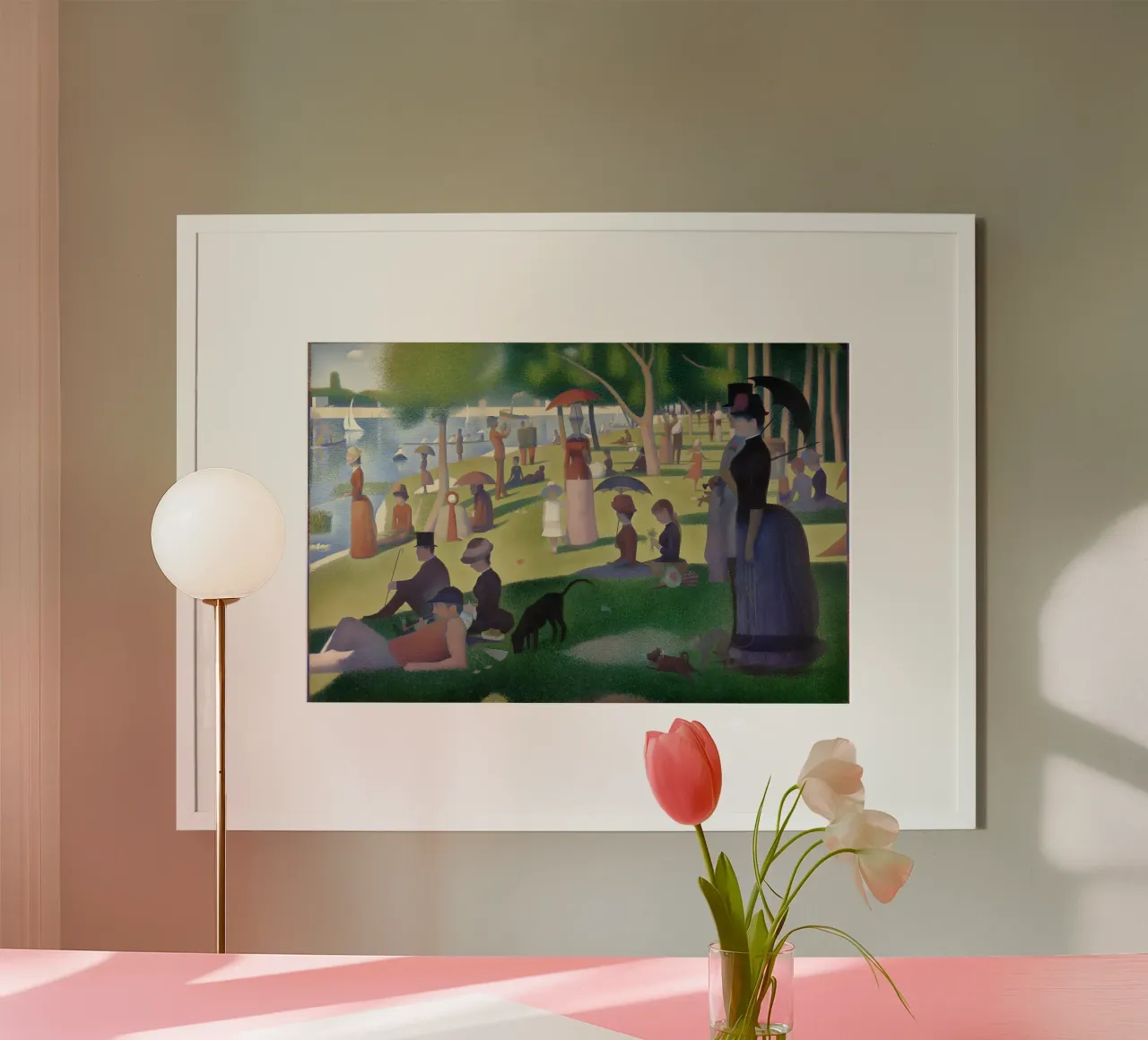 Seurats La Grande Jatte - Pointillist Parisian Scene Poster mit Kunststoffrahmen von NorwesClub