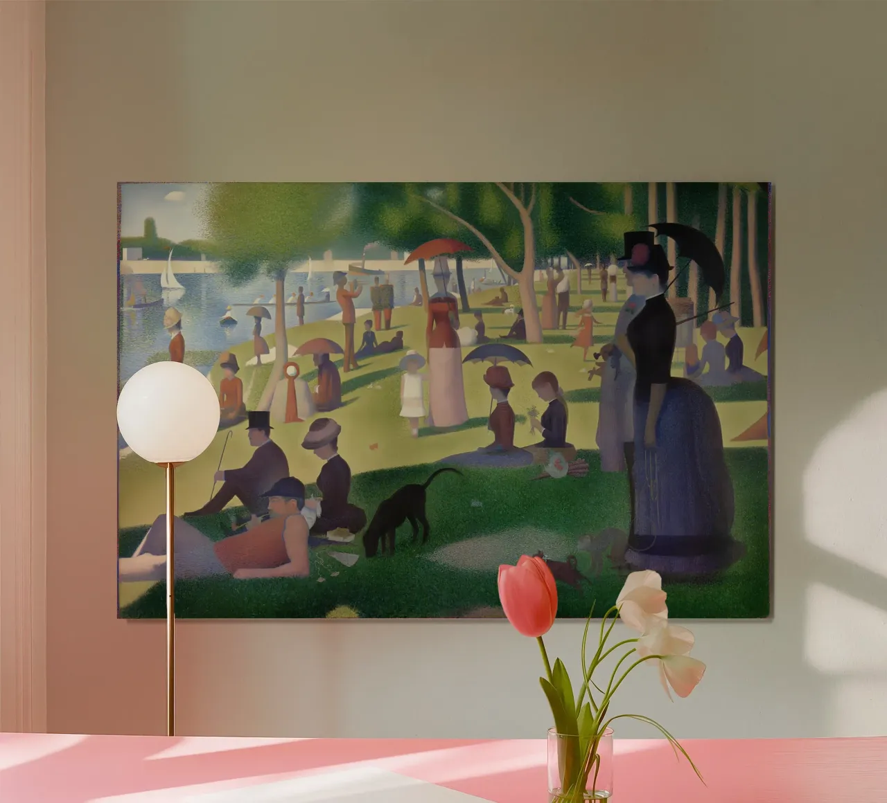 Seurats La Grande Jatte - Pointillist Parisian Scene Poster mit Kunststoffrahmen von NorwesClub