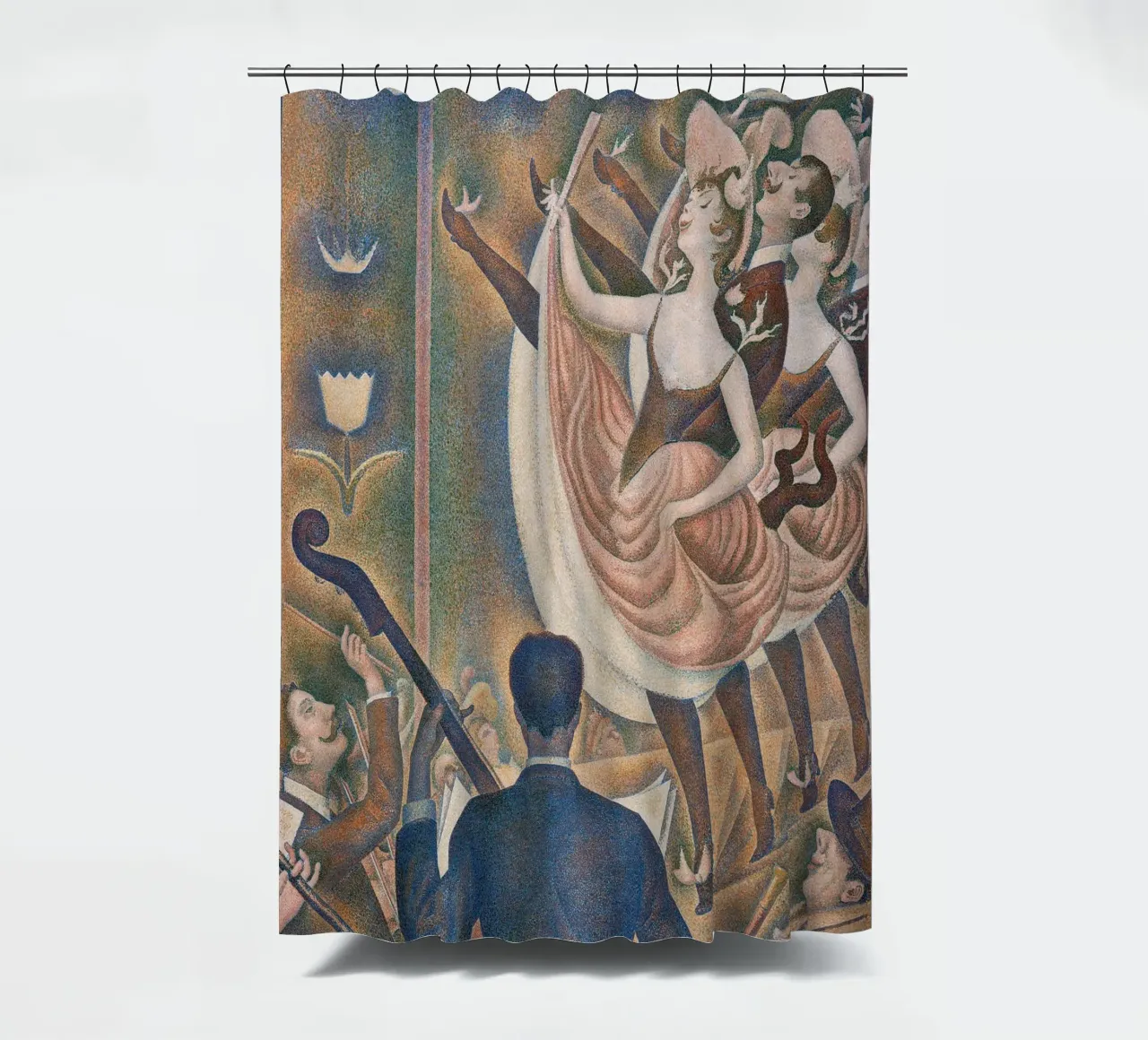Seurat's Le Chahut - Dynamic Pointillist Cabaret Art shower curtain by NorwesClub