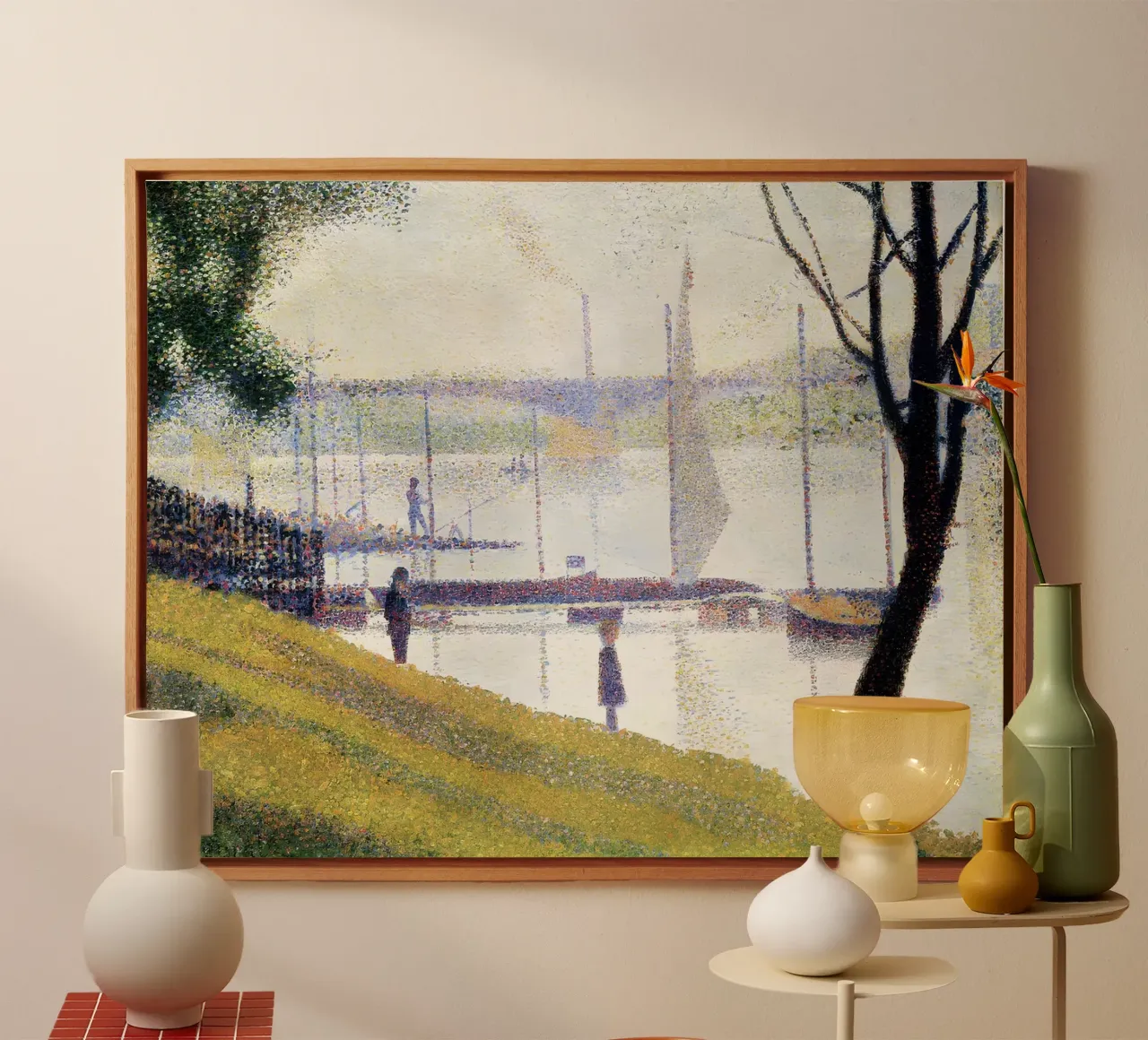Seurat's The Seine at Courbevoie - Pointillist Landscape canvas with Floater frame by NorwesClub