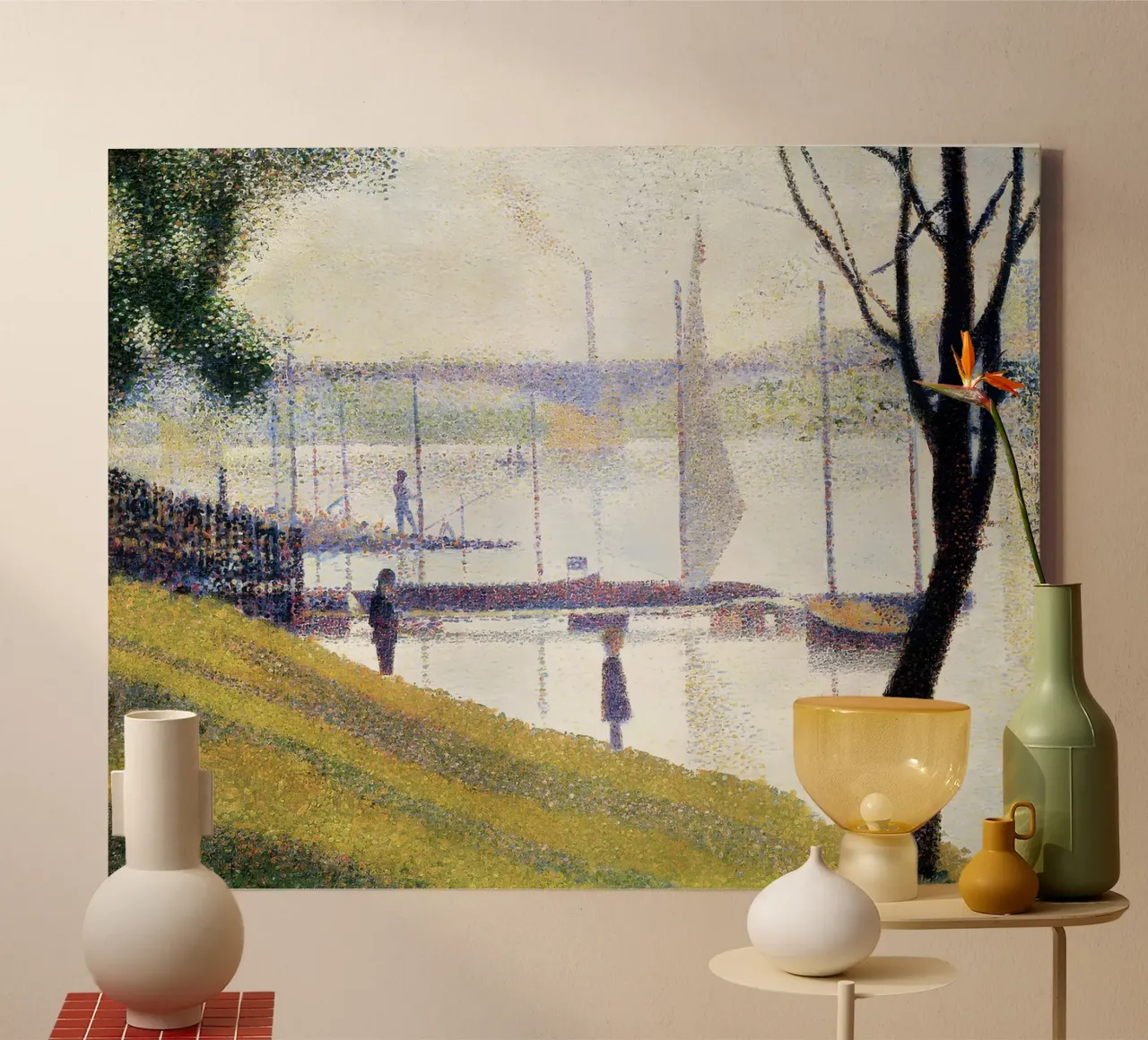 Seurat's The Seine at Courbevoie - Pointillist Landscape canvas with Floater frame by NorwesClub