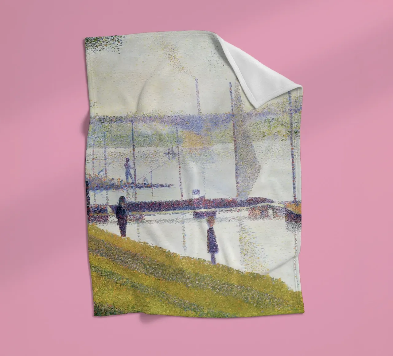 Seurat's The Seine at Courbevoie - Pointillist Landscape fleece blanket by NorwesClub