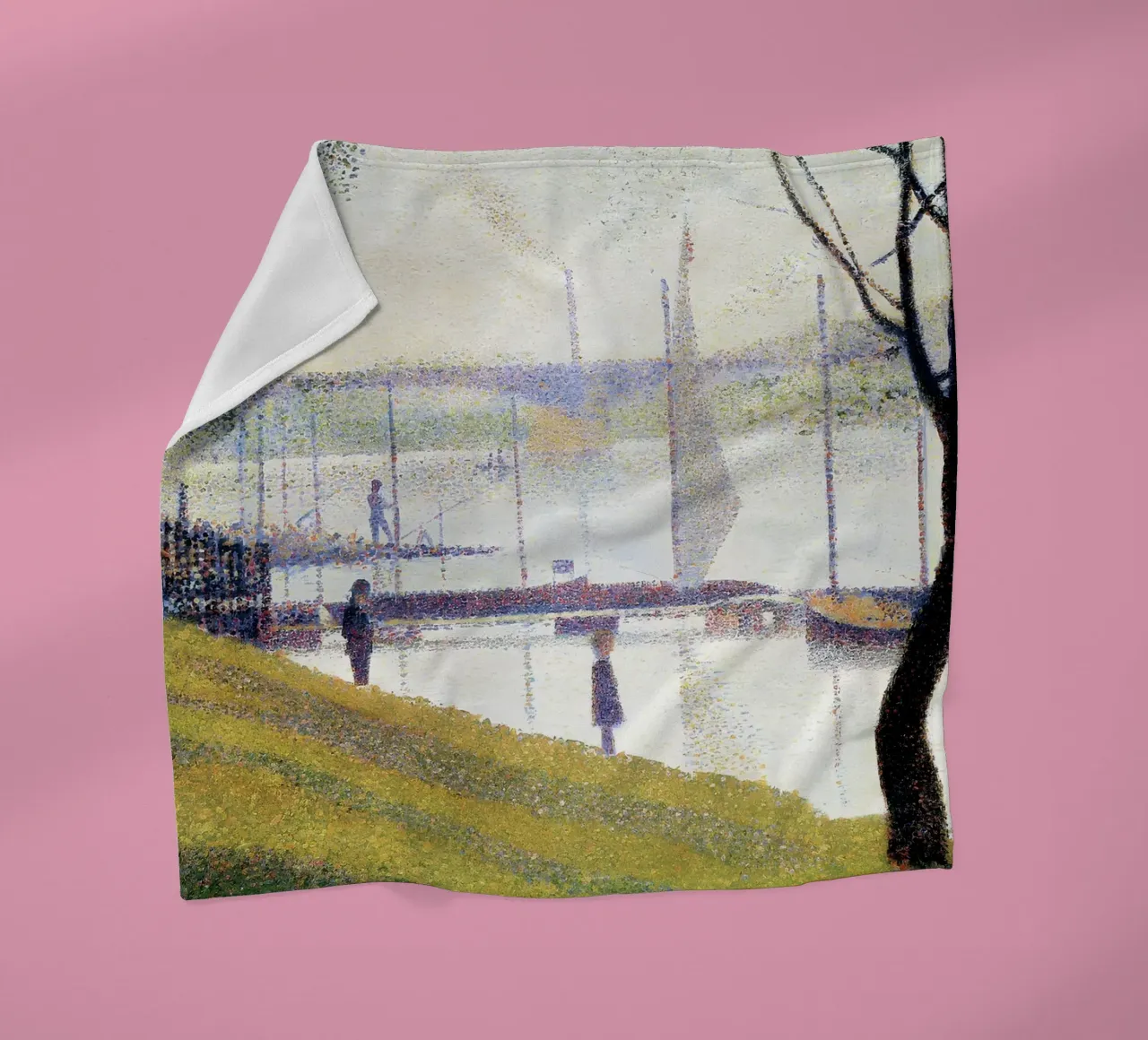 Seurat's The Seine at Courbevoie - Pointillist Landscape fleece blanket by NorwesClub