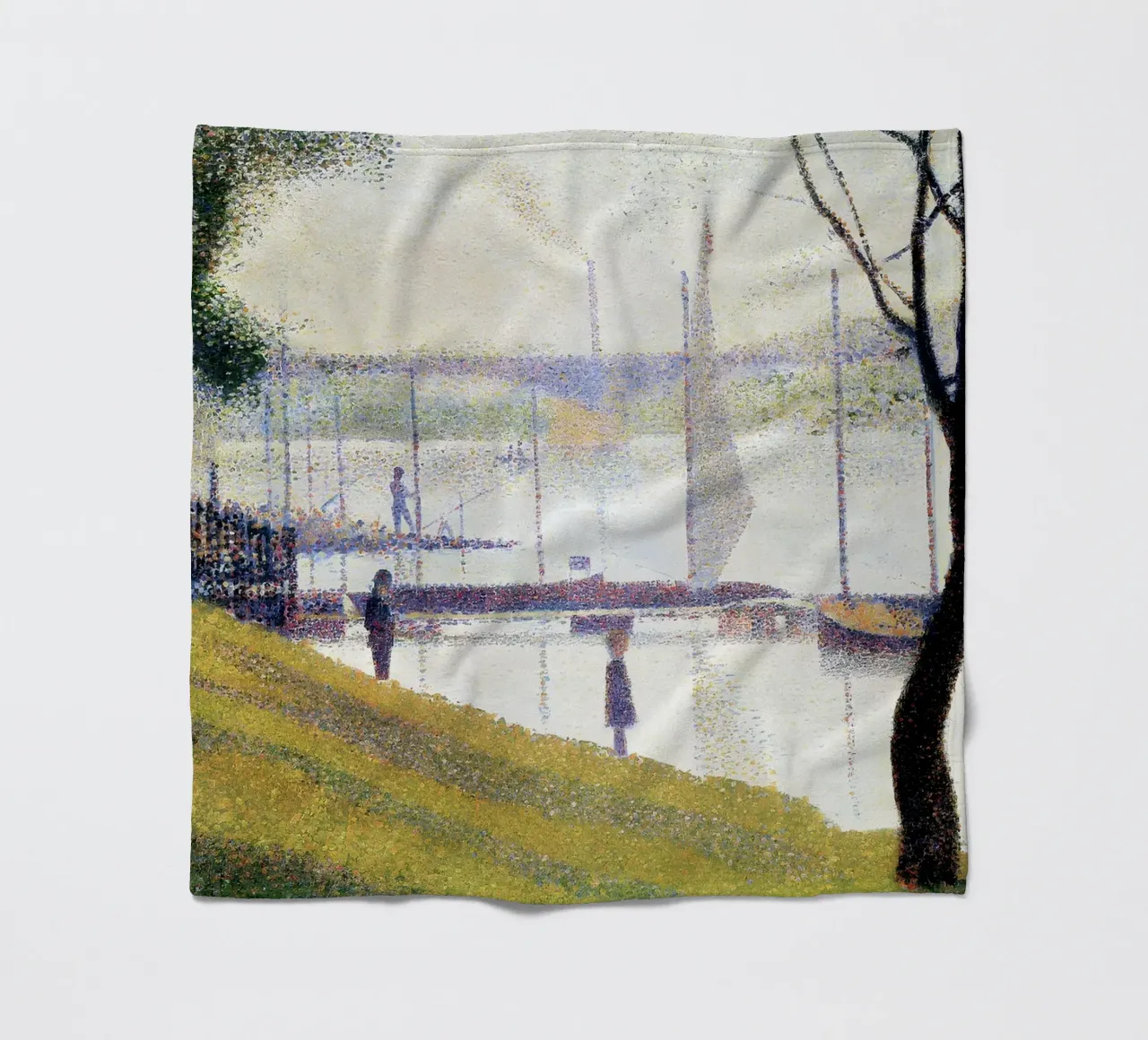 Seurat's The Seine at Courbevoie - Pointillist Landscape fleece blanket by NorwesClub