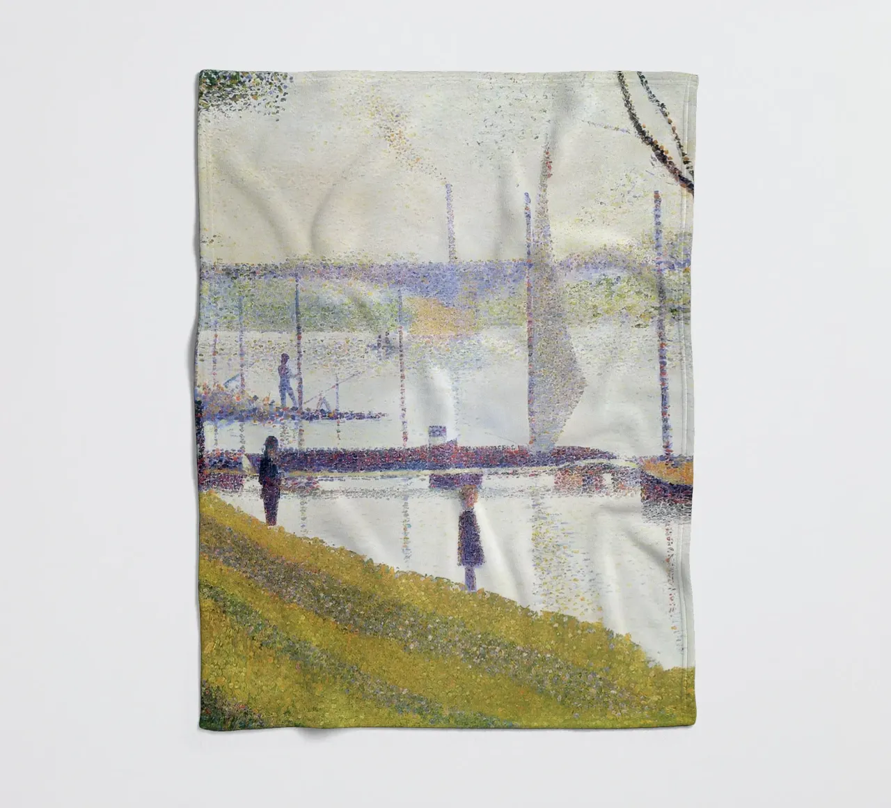 Seurat's The Seine at Courbevoie - Pointillist Landscape fleece blanket by NorwesClub