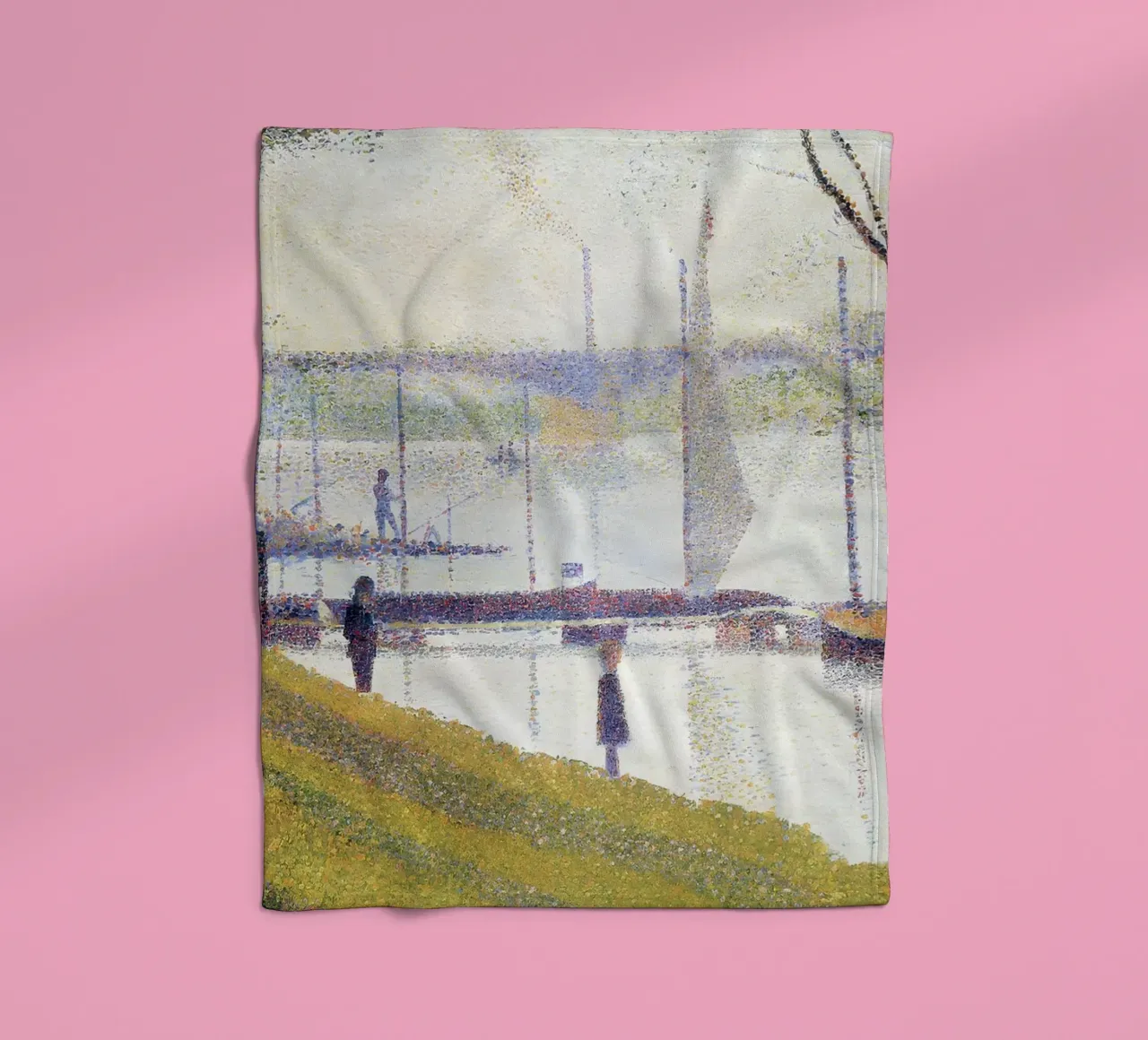 Seurat's The Seine at Courbevoie - Pointillist Landscape fleece blanket by NorwesClub