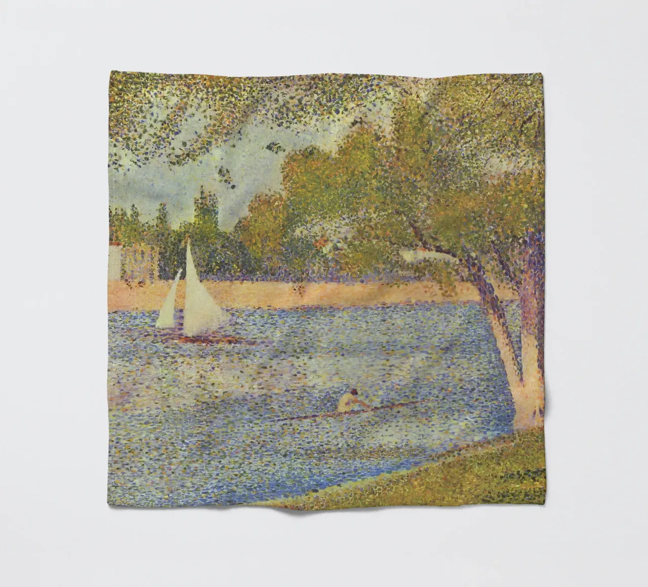 Seurats Segelboot & Skiff - Pointillistische Flussszene Fleecedecke von NorwesClub
