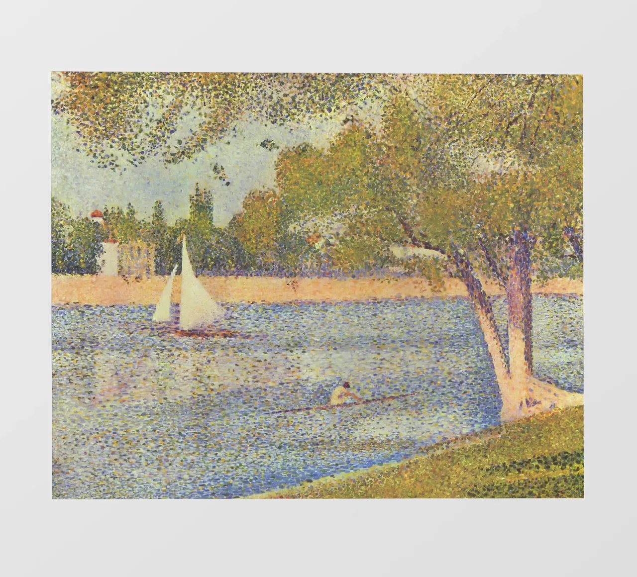 Voilier et yole de Seurat - Scène fluviale pointilliste papier peint photo de NorwesClub