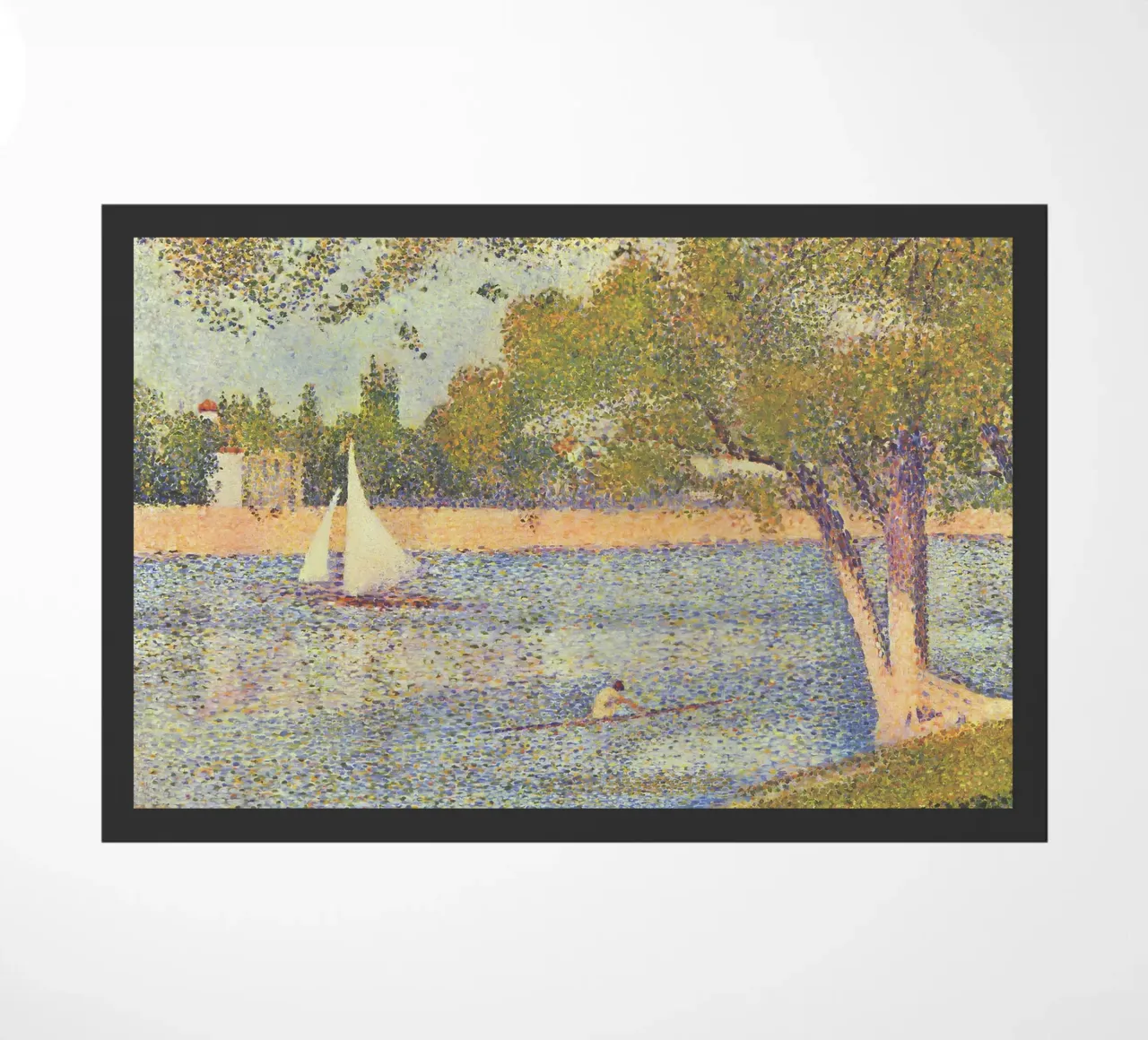 Seurats Segelboot & Skiff - Pointillistische Flussszene Fußmatte von NorwesClub