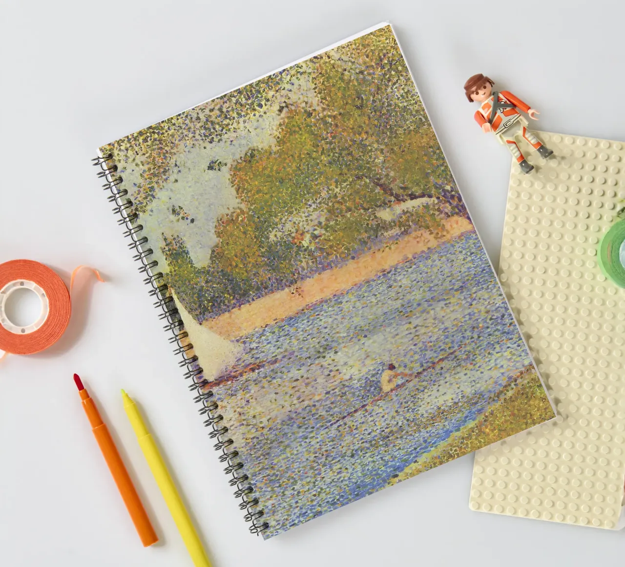 Seurat's Sailboat & Skiff - Pointillist River Scene spiral notebook by NorwesClub