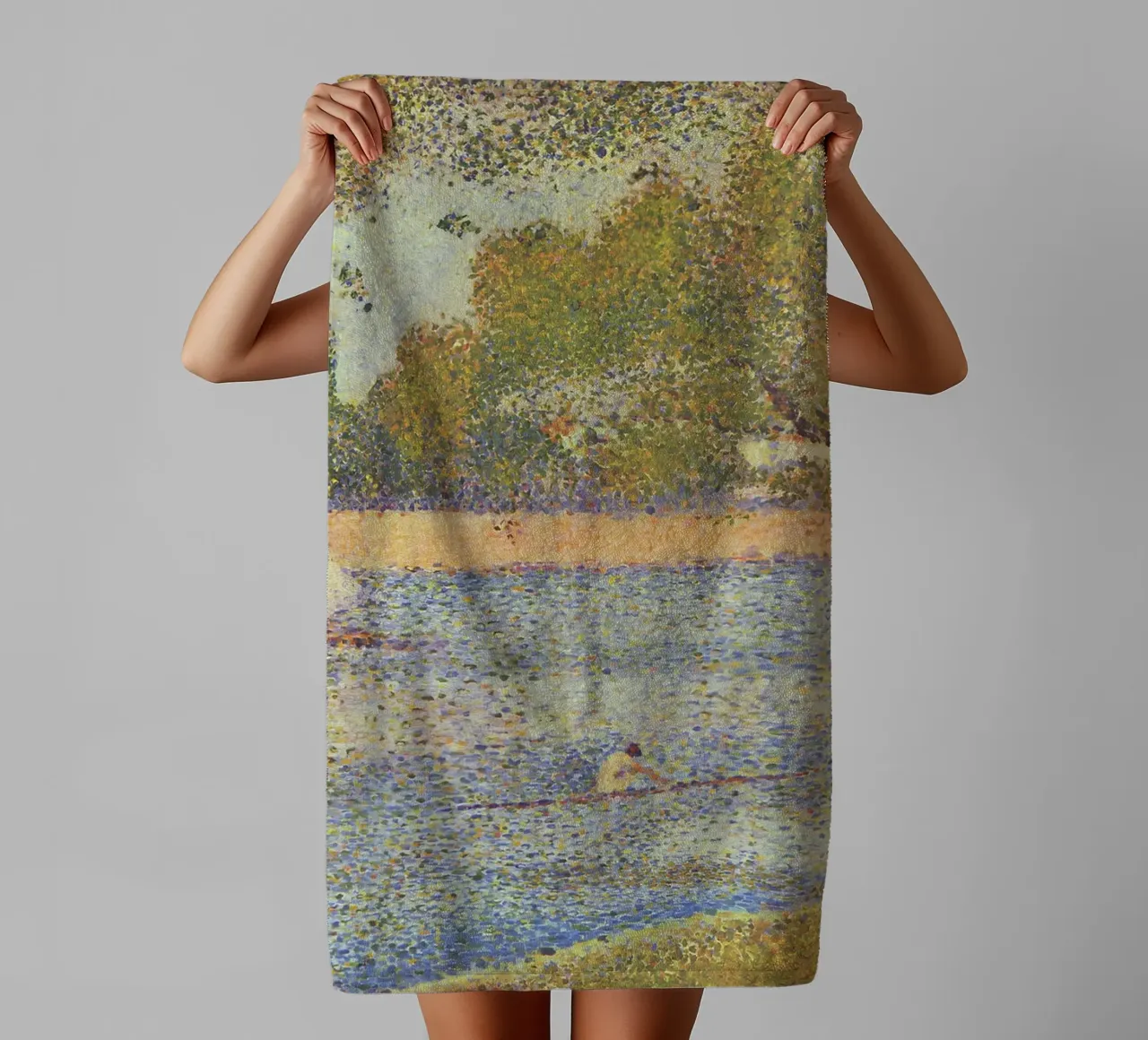 Seurats Segelboot & Skiff - Pointillistische Flussszene Handtuch von NorwesClub