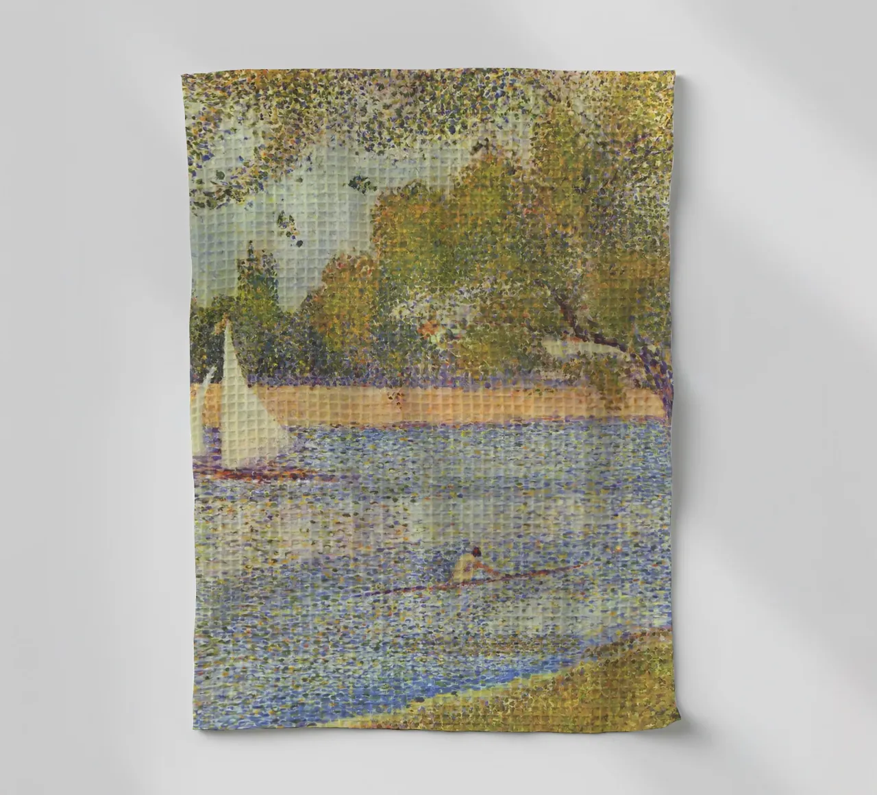 Seurats Segelboot & Skiff - Pointillistische Flussszene Geschirrtuch von NorwesClub