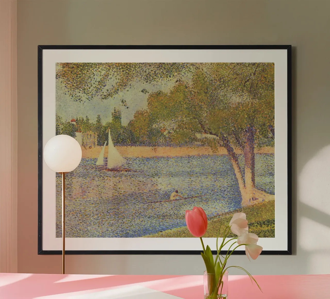 Seurats Segelboot & Skiff - Pointillistische Flussszene Hahnemühle von NorwesClub