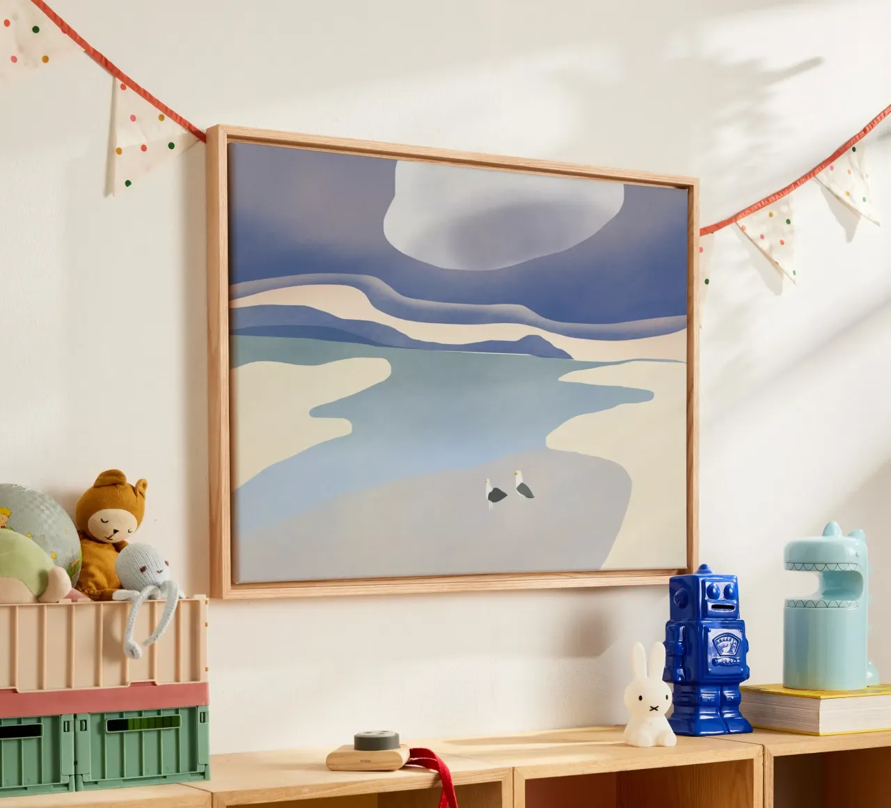 Spiaggia dei gabbiani tela con Cornice a cassetta da Little Dean