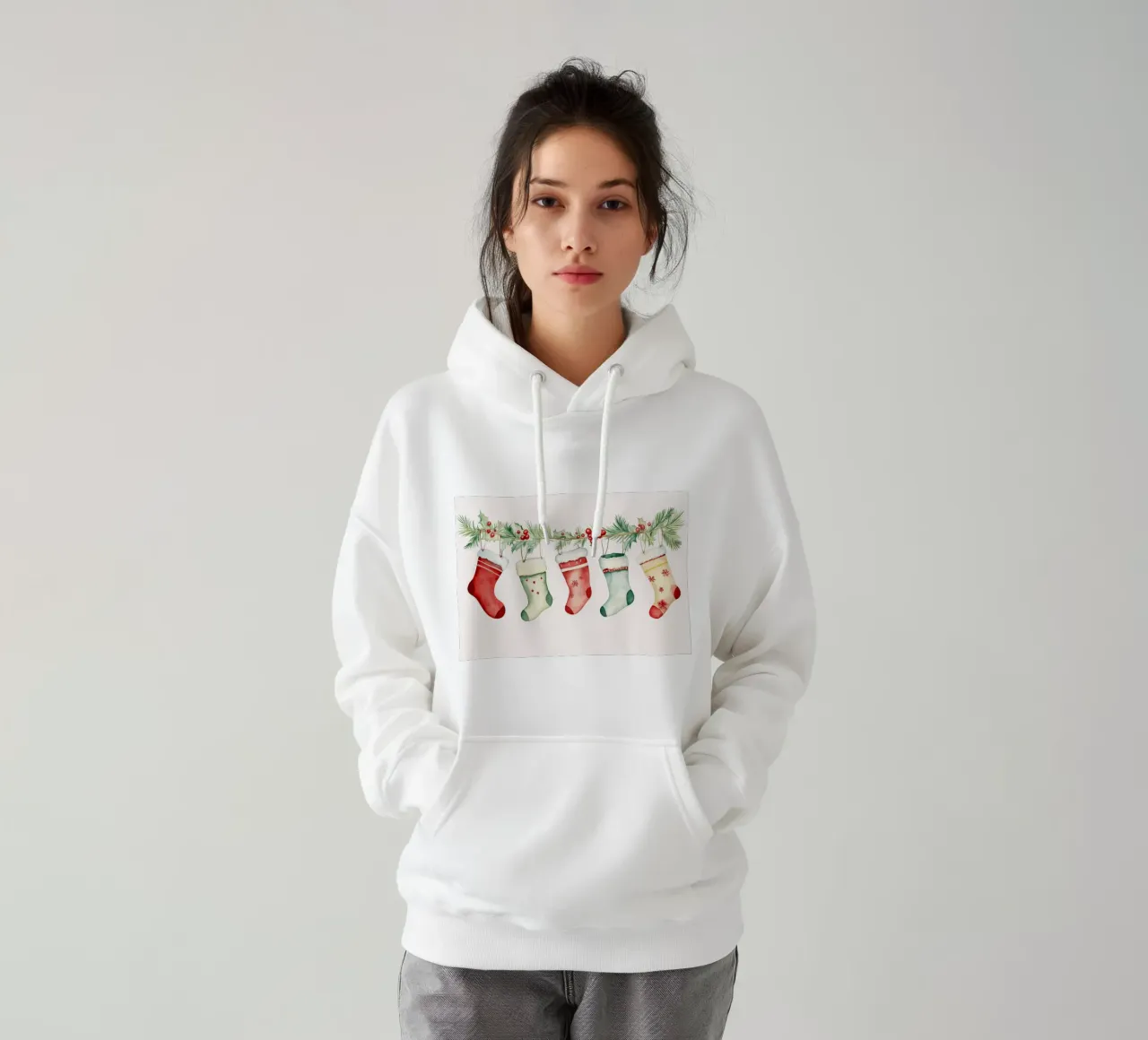 Calze di Natale appese - Decorazione festosa ad acquerello felpa con cappuccio da ClubArt