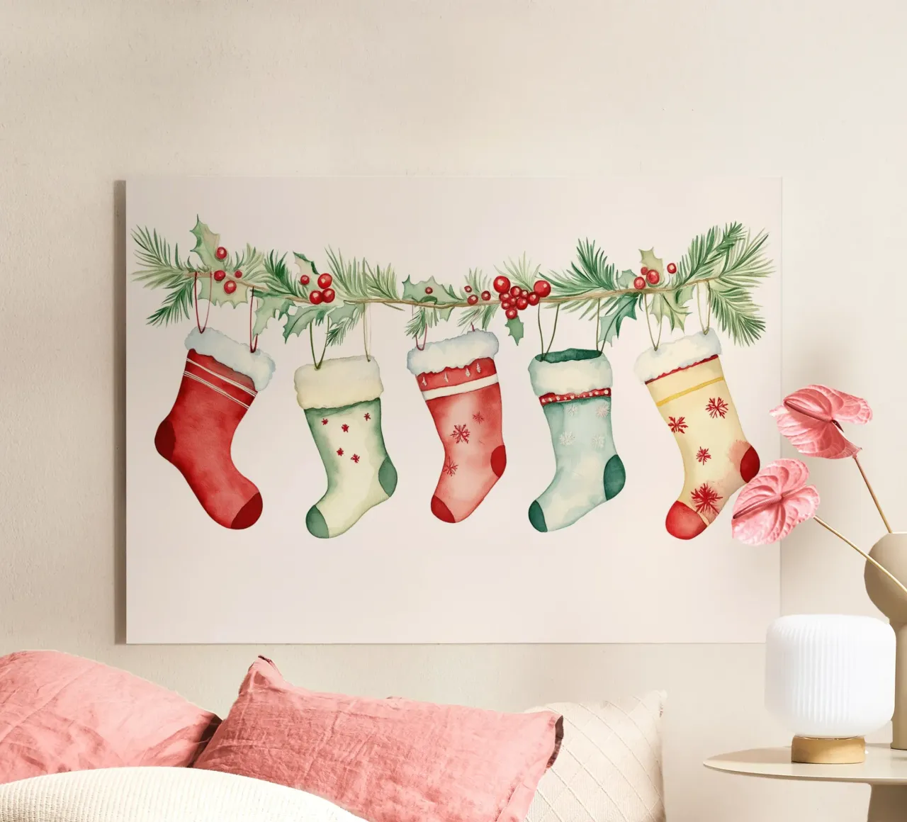 Hanging Christmas Stockings - Festive Watercolor Decor acrylic glass by ClubArt