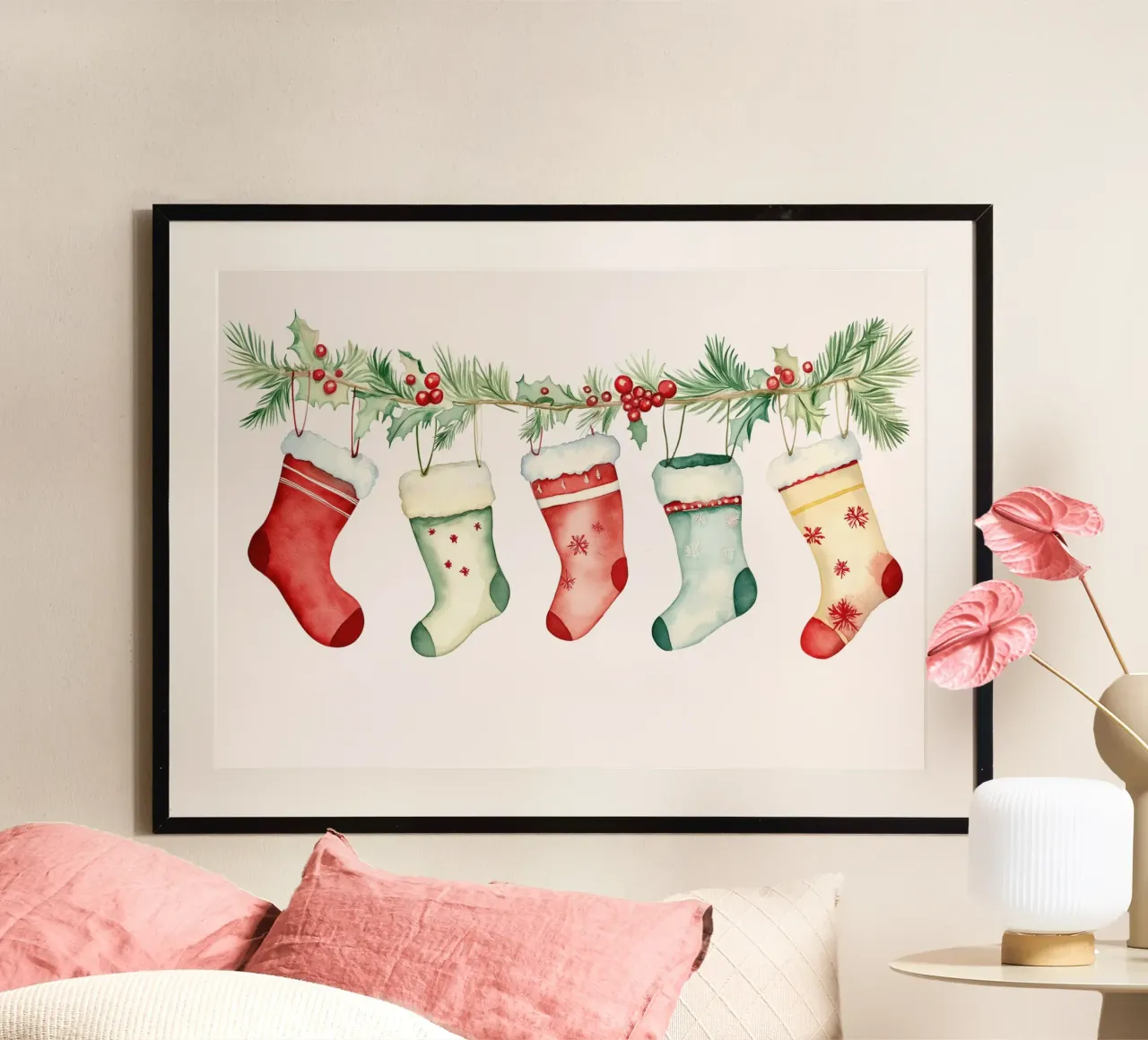 Calze di Natale appese - Decorazione festosa ad acquerello carta hahnemühle da ClubArt