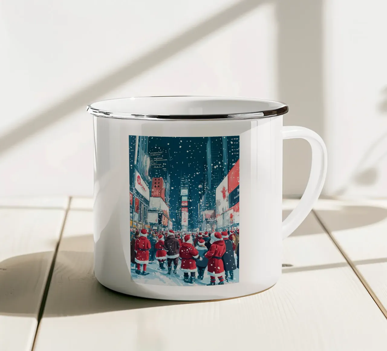 Babbo Natale a Times Square - Divertimento natalizio innevato a NYC tazza in smalto da ClubArt