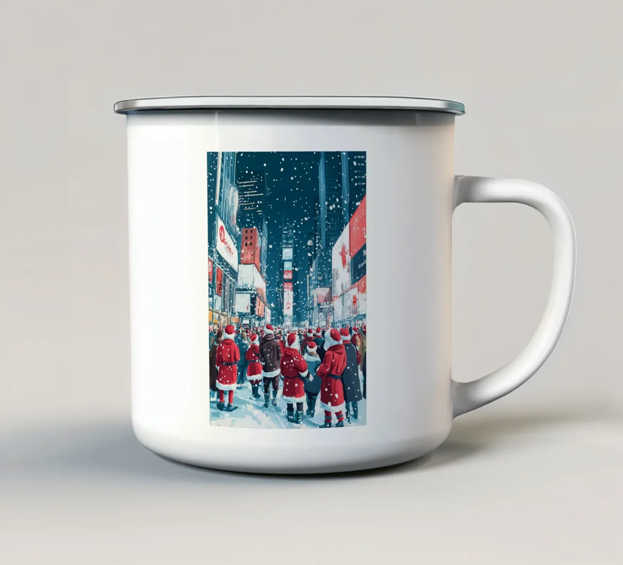 Babbo Natale a Times Square - Divertimento natalizio innevato a NYC tazza in smalto da ClubArt