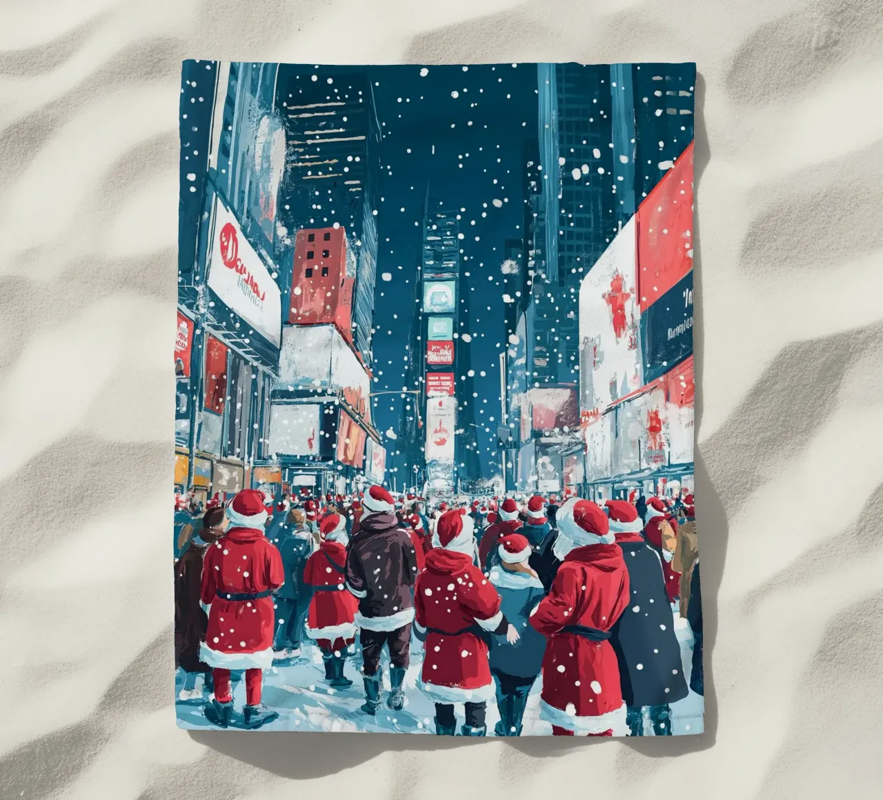 Babbo Natale a Times Square - Divertimento natalizio innevato a NYC telo mare da ClubArt