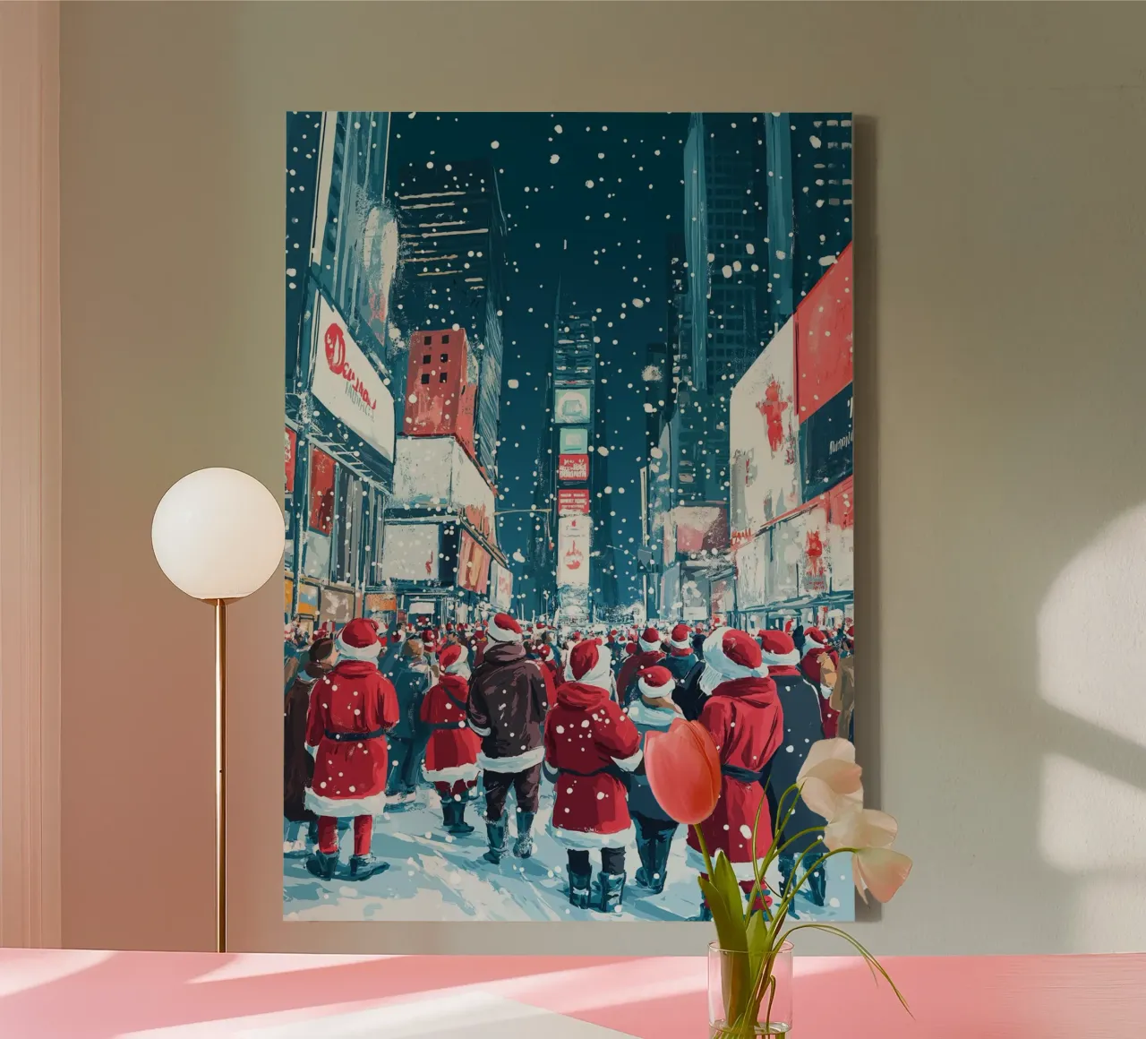 Babbo Natale a Times Square - Divertimento natalizio innevato a NYC tela con Cornice a cassetta da ClubArt