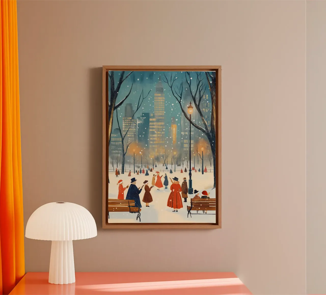 Promenade dans le parc d'hiver - Scène de neige festive dans le parc central de New York toile avec Caisse américaine de ClubArt